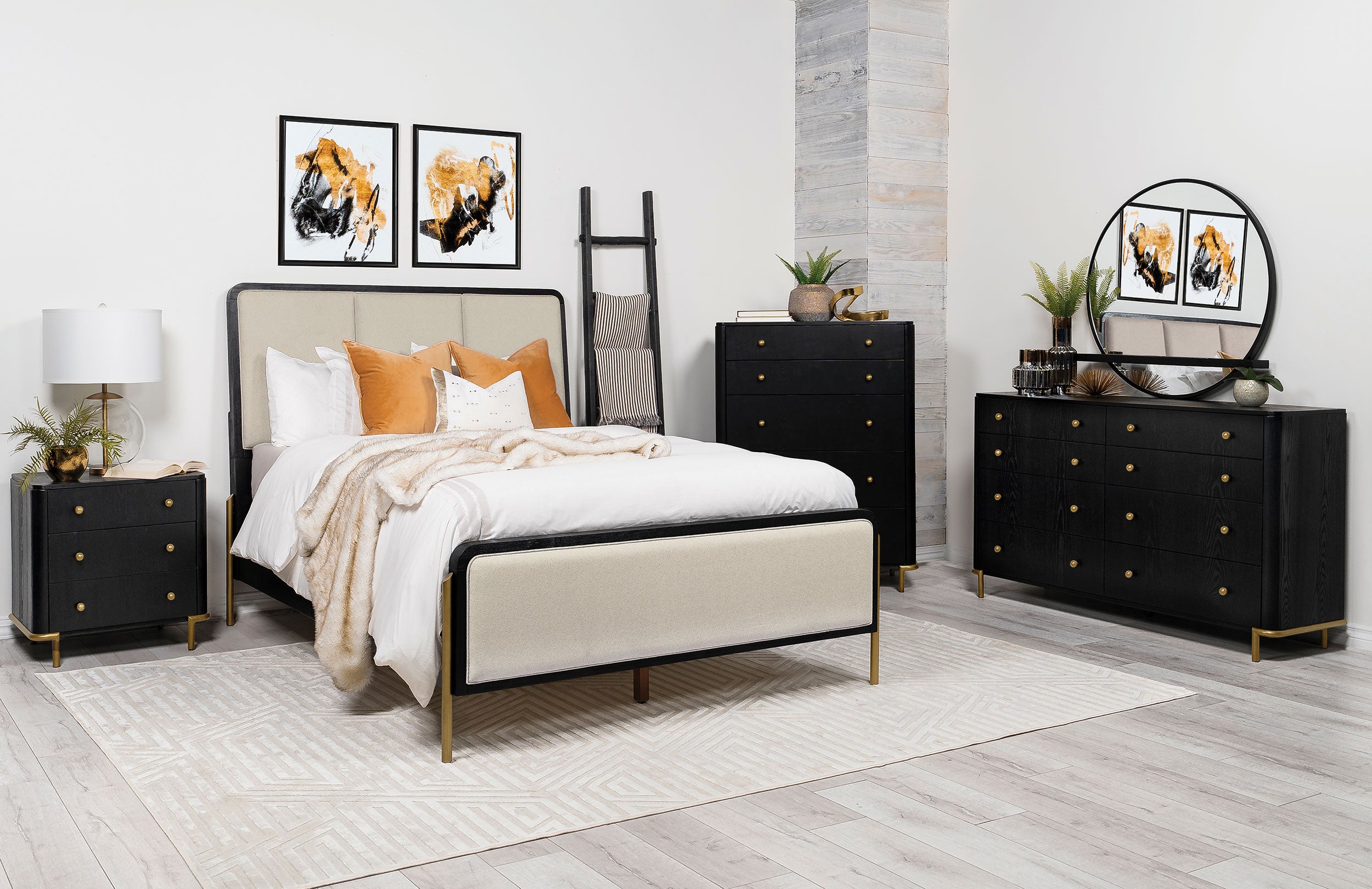 Arini 56-inch California King Panel Bed Cream and Black — view 9