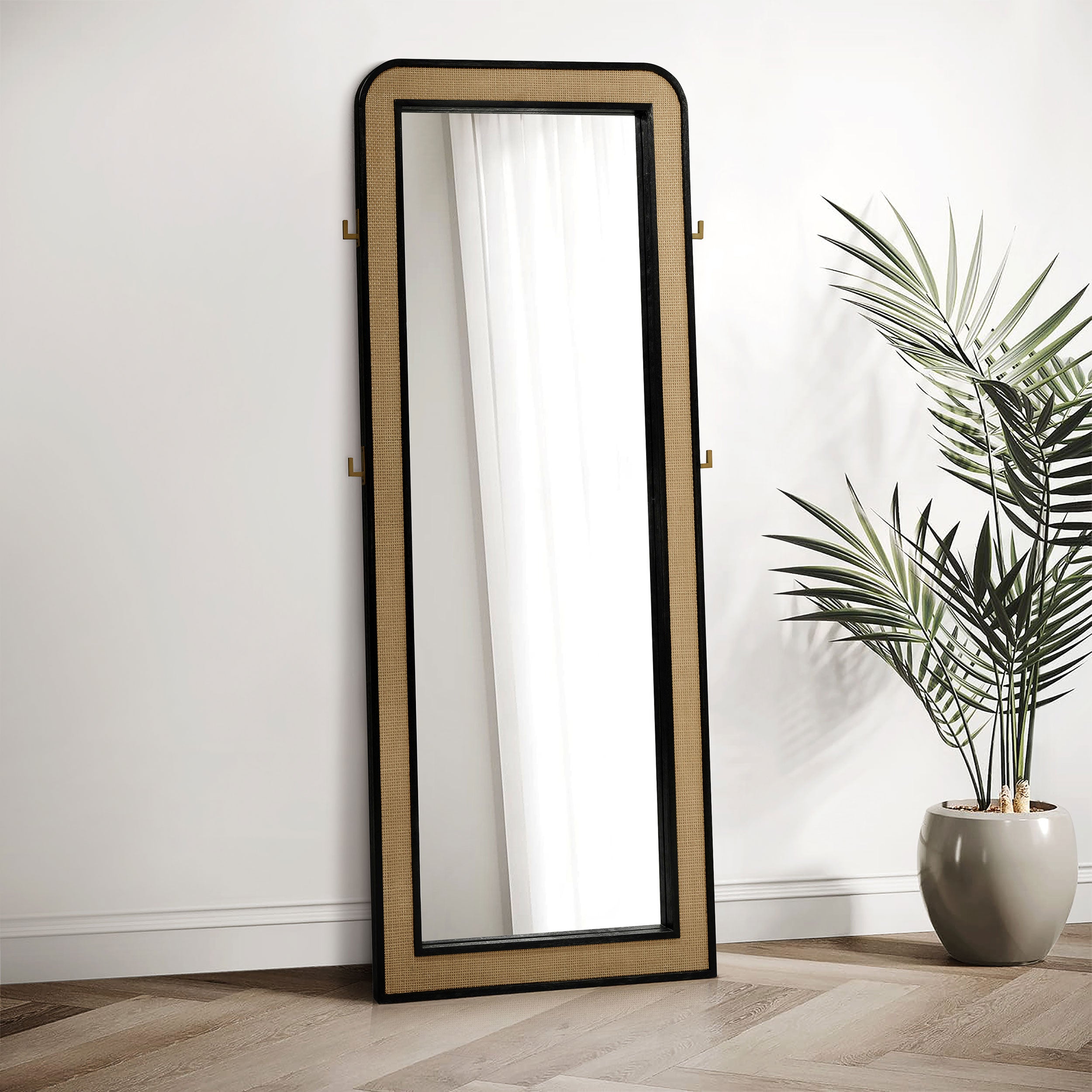 Arini Cane Weave Full Length Standing Floor Mirror Black — view 1