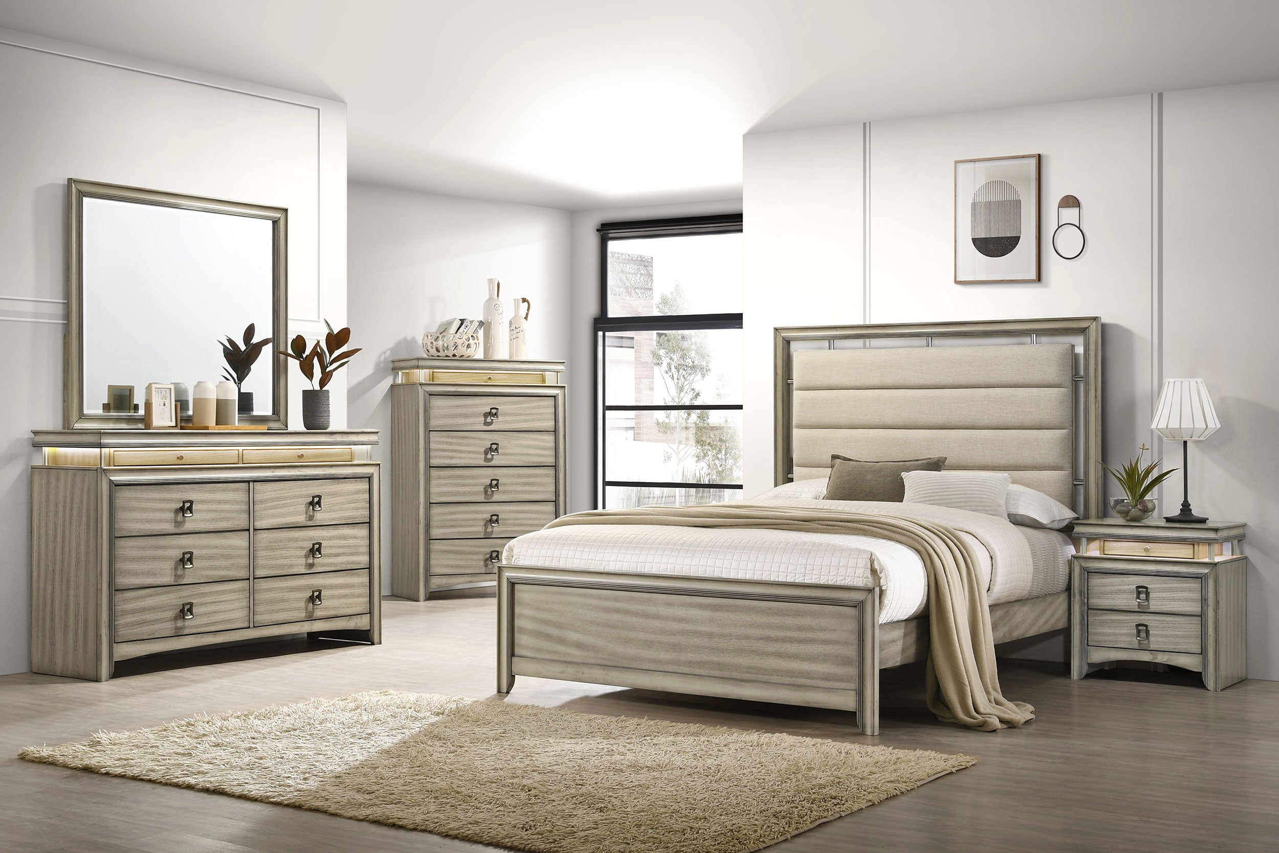 Giselle Wood California King Panel Bed Rustic Beige — view 10