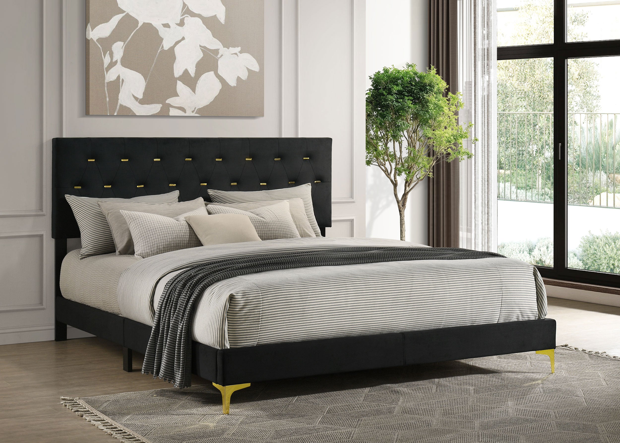 Kendall Upholstered Eastern King Panel Bed Black — view 2