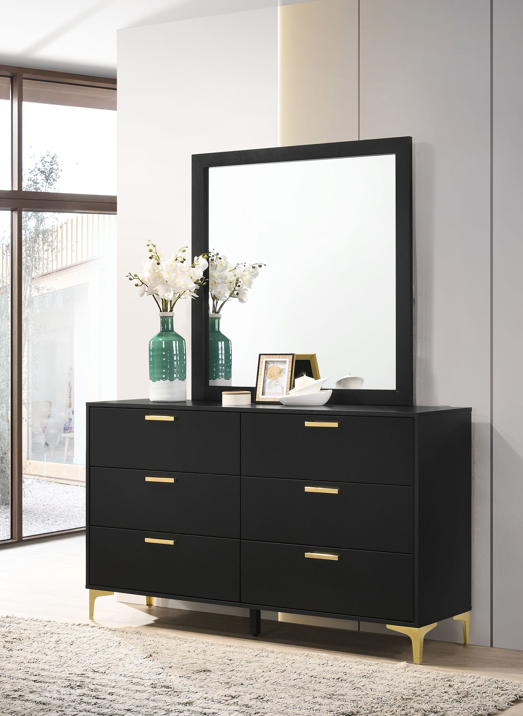 Kendall 6-drawer Dresser with Mirror Black — view 2