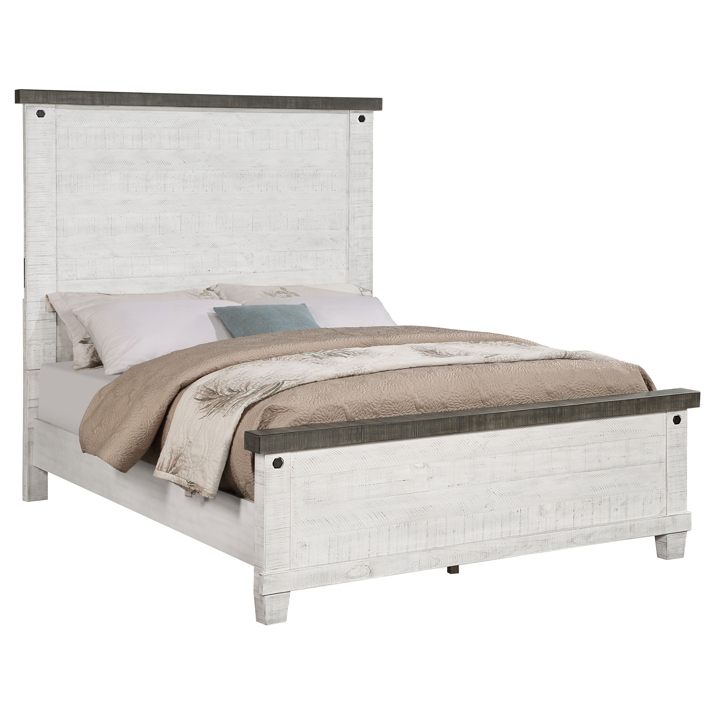 Lilith Wood Queen Panel Bed Distressed White — view 3