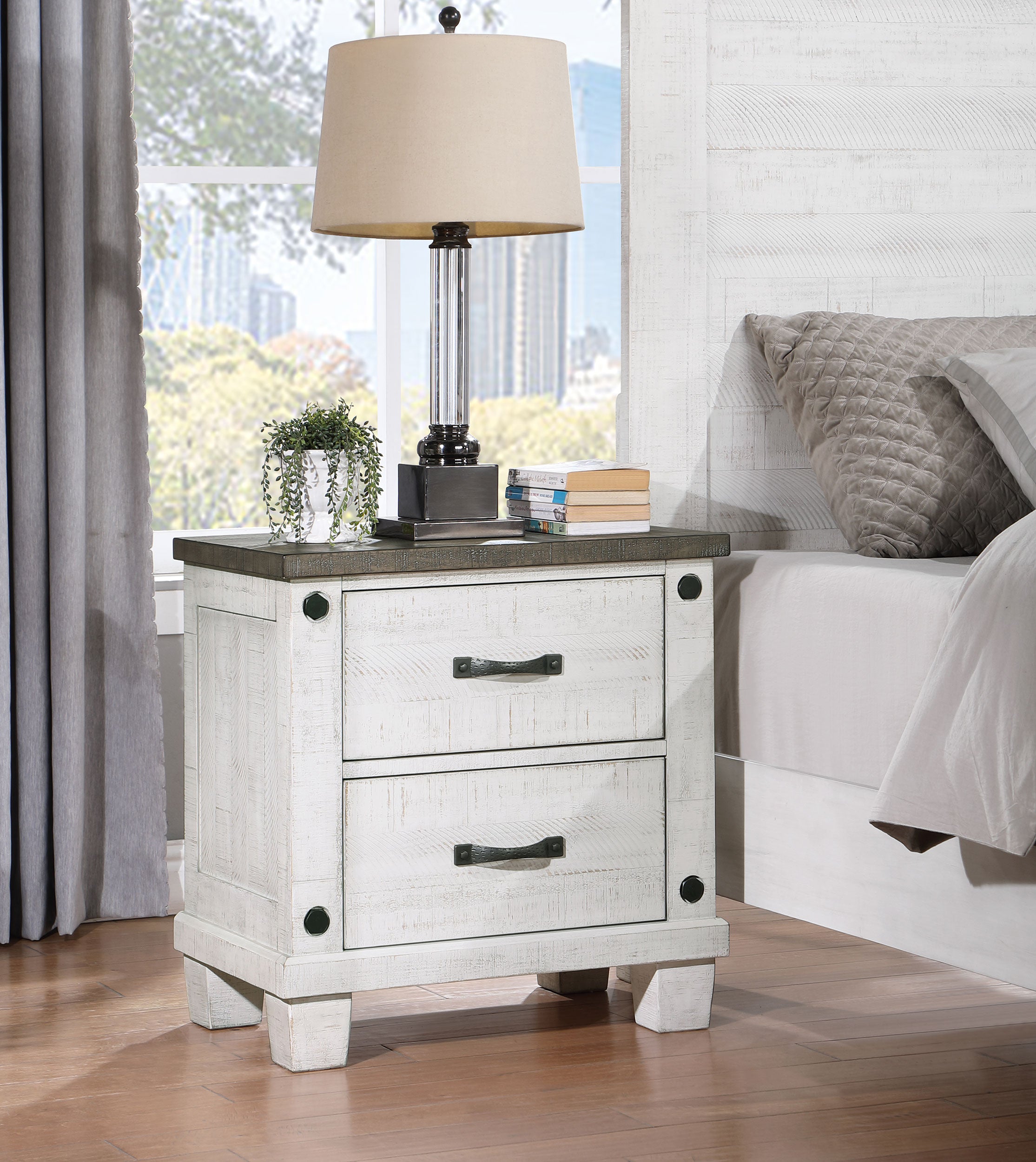 Lilith 2-drawer Nightstand Distressed White — view 2