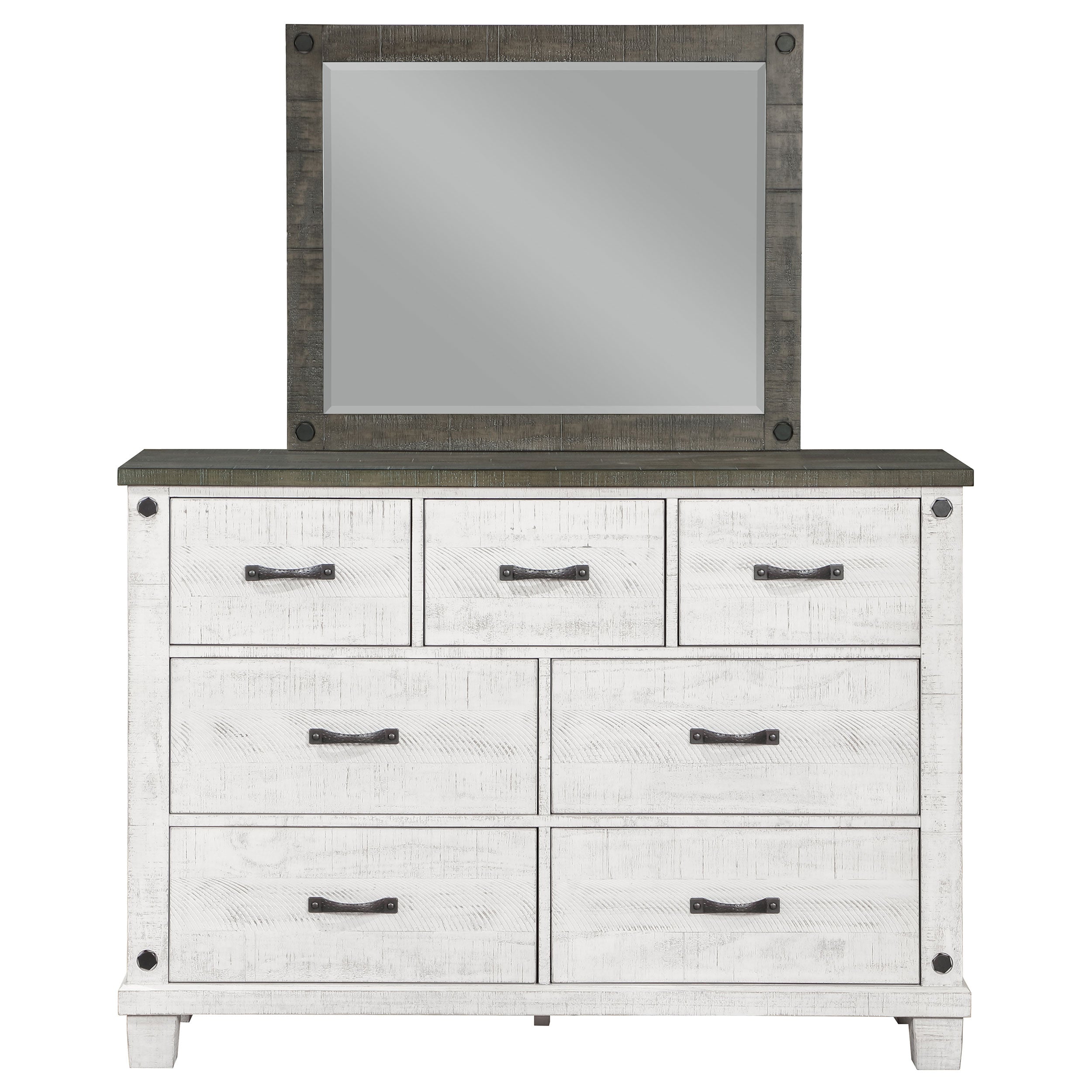 Lilith 7-drawer Dresser with Mirror Distressed White — view 3