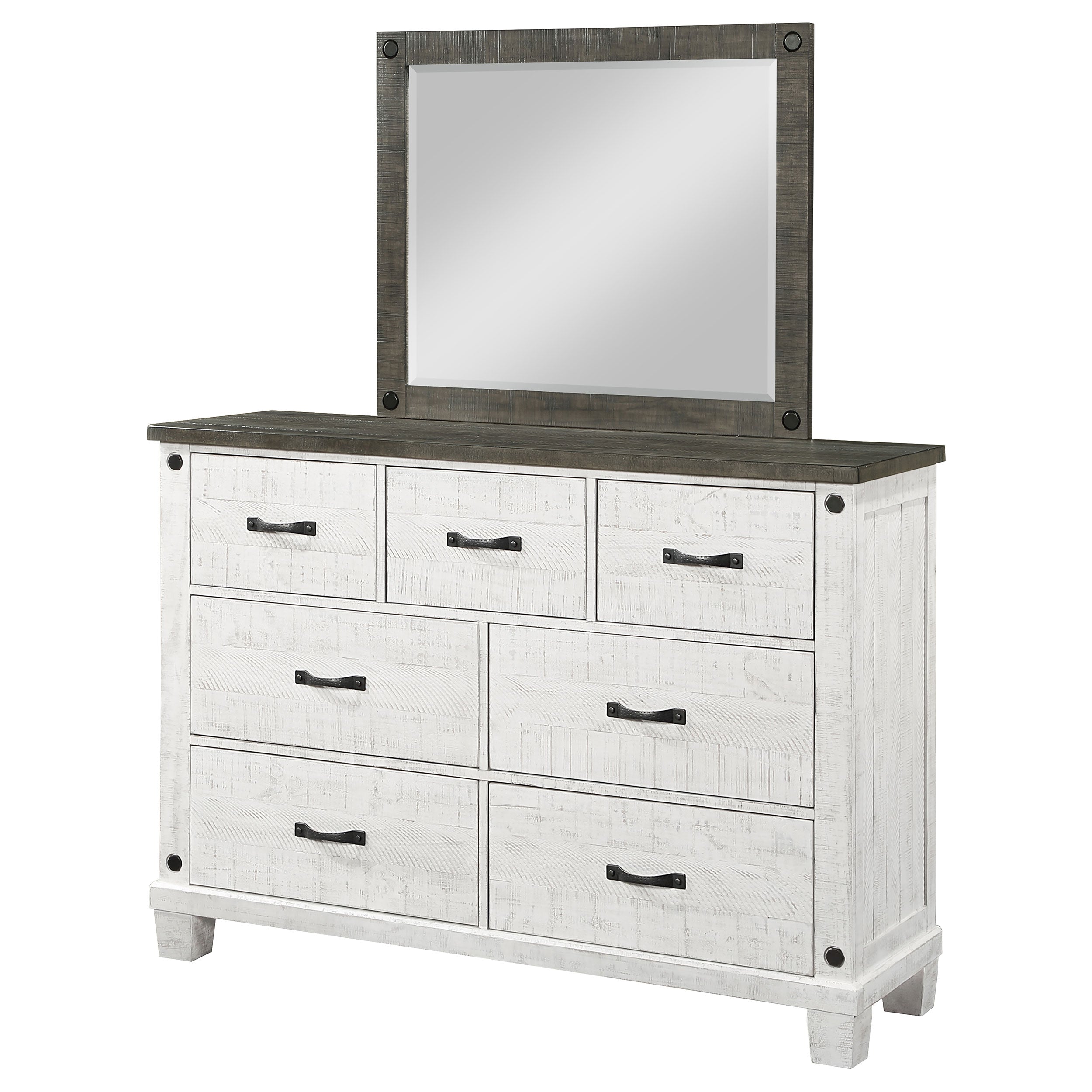 Lilith 7-drawer Dresser with Mirror Distressed White — view 4