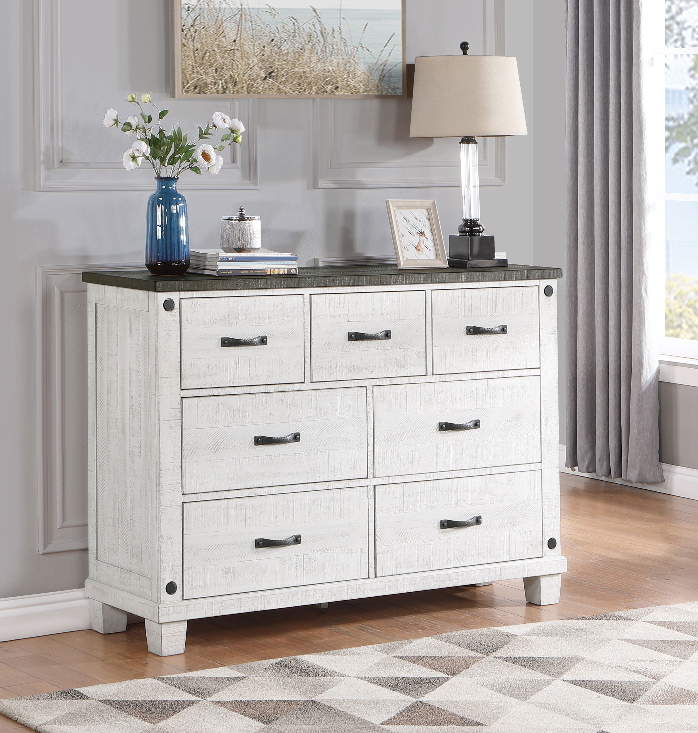 Lilith 7-drawer Dresser Distressed White — view 2