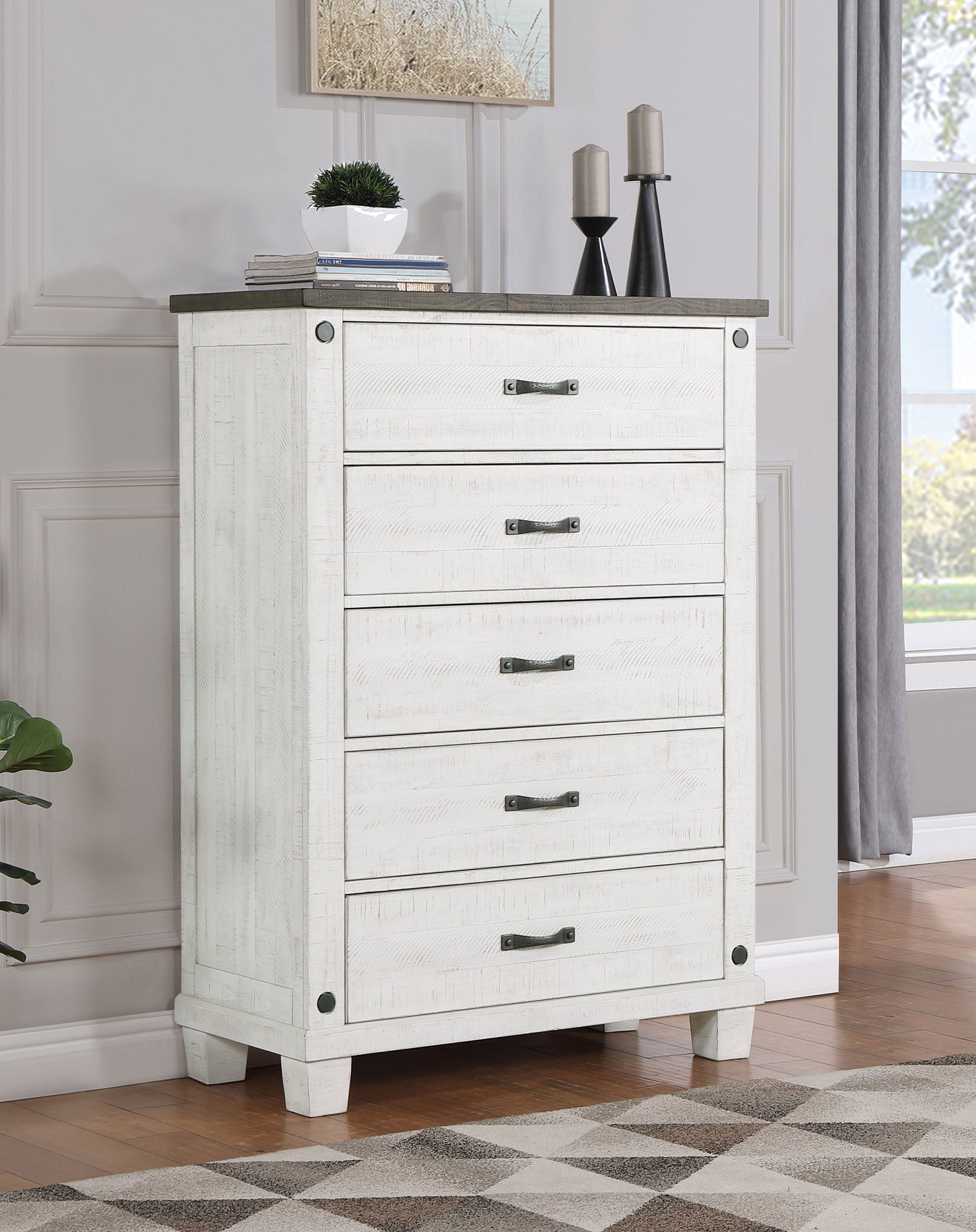 Lilith 5-drawer Bedroom Chest Distressed White — view 2