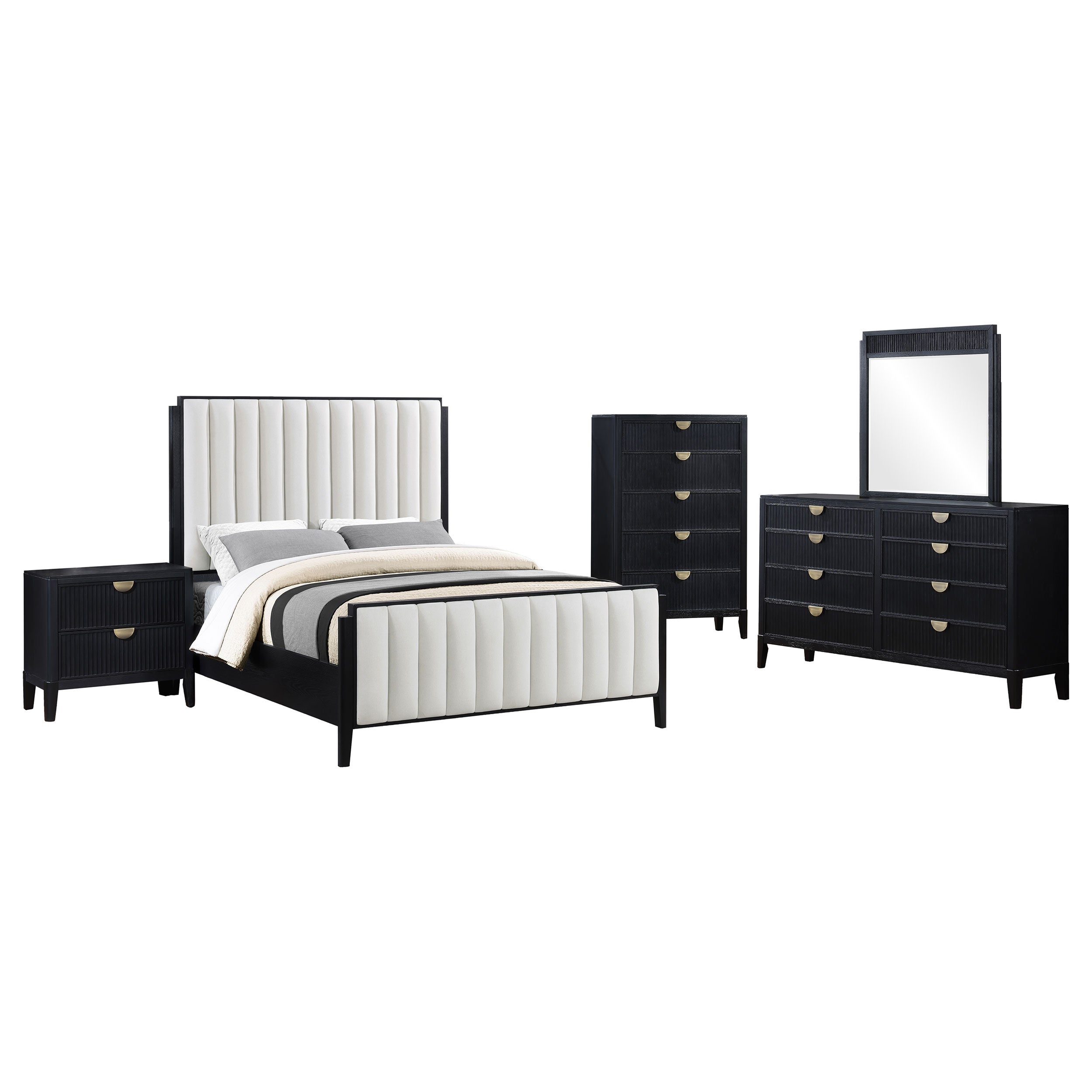 Brookmead 5-piece Upholstered Eastern King Bedroom Set Black — view 2