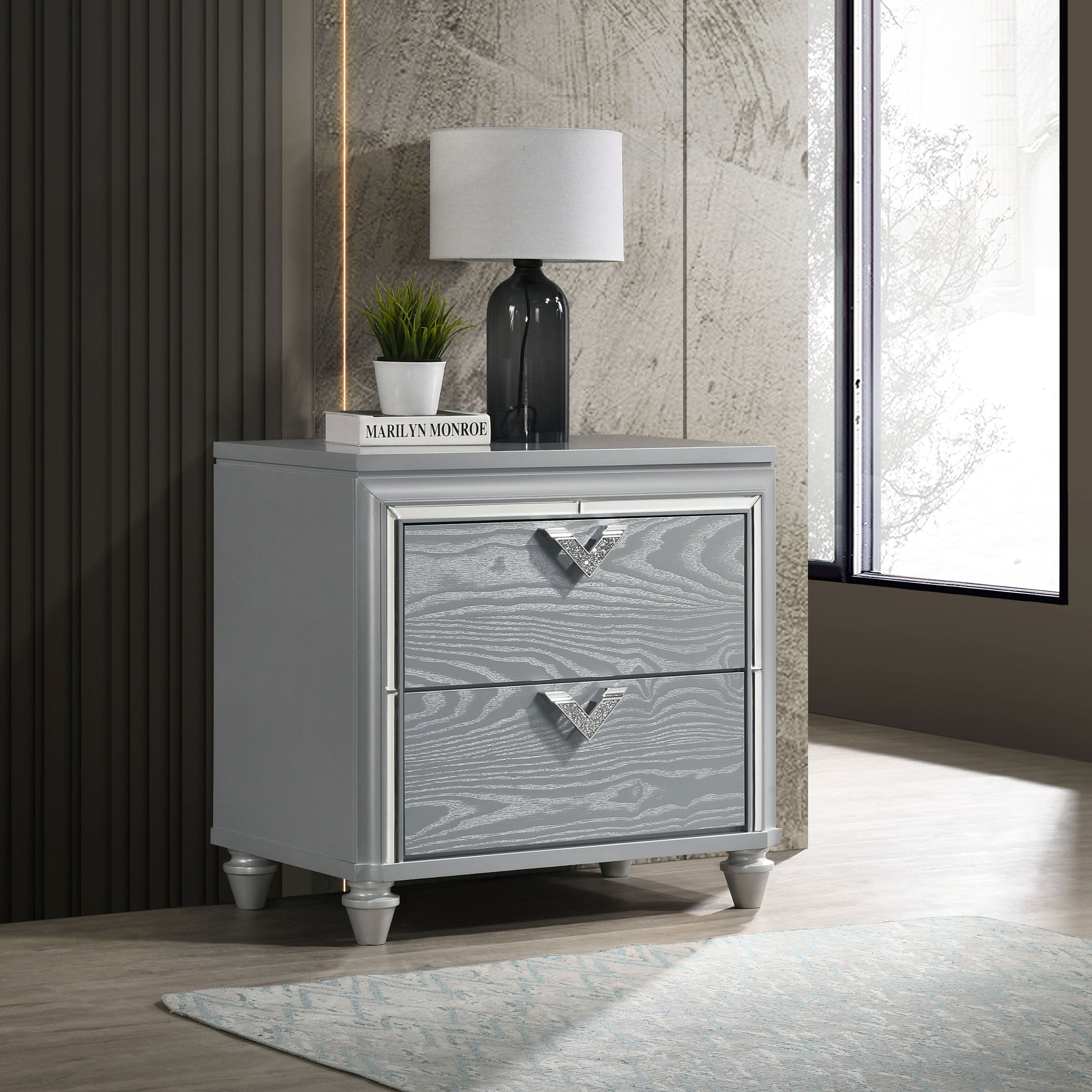 Veronica 2-drawer Nightstand Light Silver — view 2