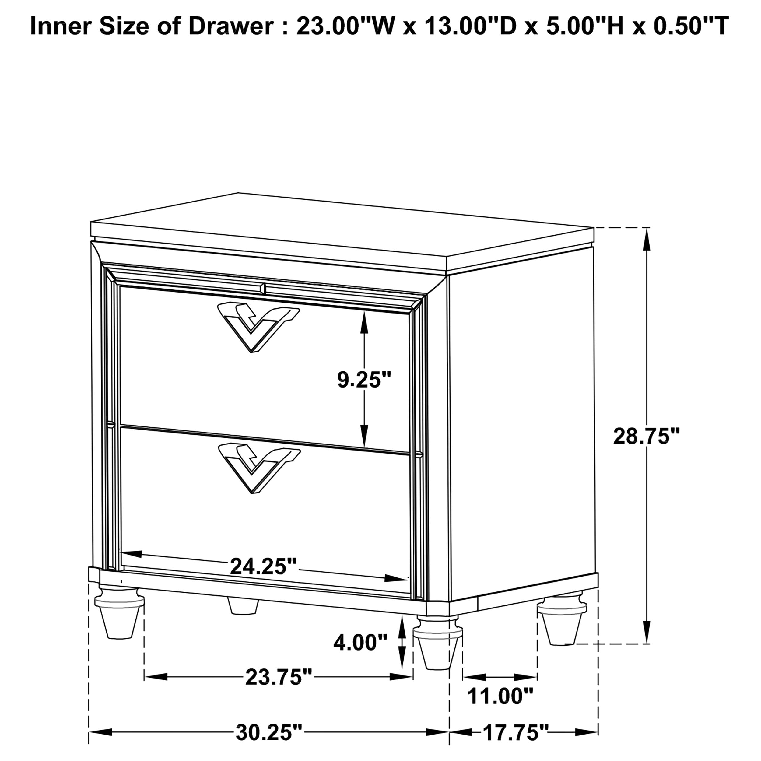 Veronica 2-drawer Nightstand Light Silver — view 15