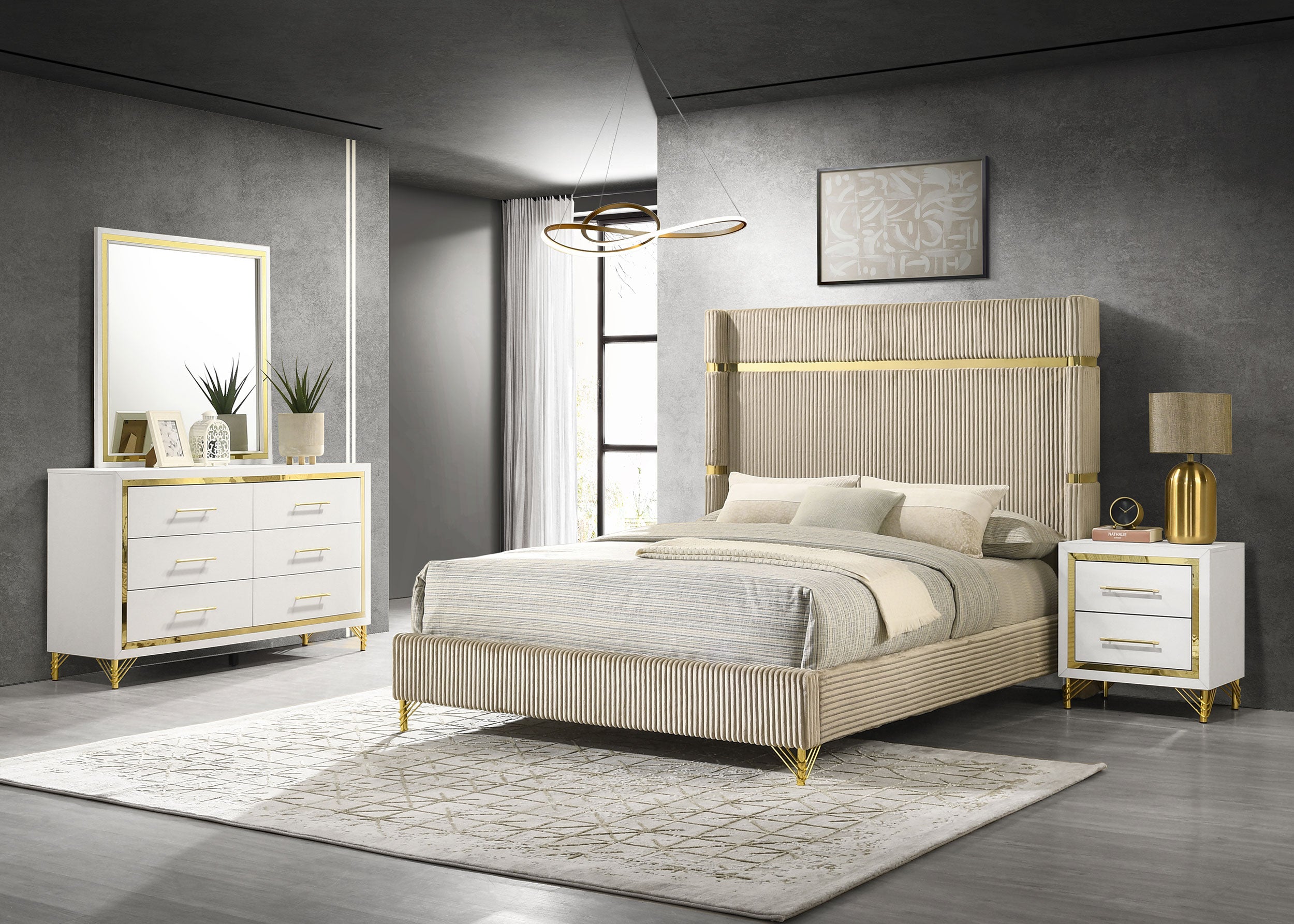 Lucia 4-piece Eastern King Bedroom Set Beige and White — view 1