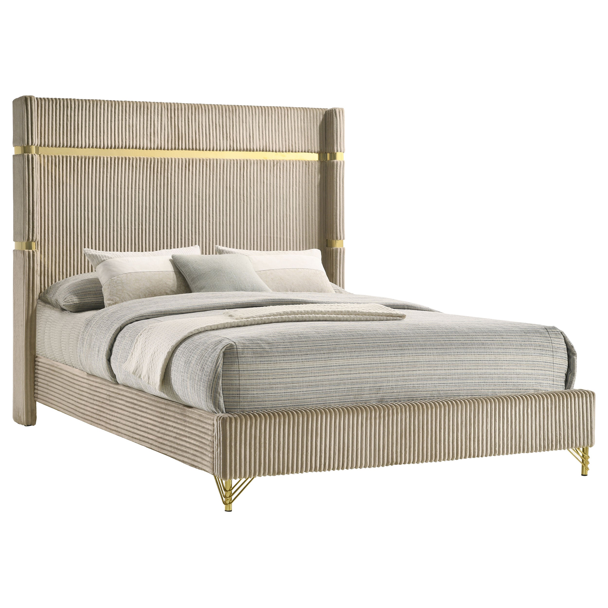 Lucia 61-inch Upholstered Queen Wingback Bed Beige — view 3