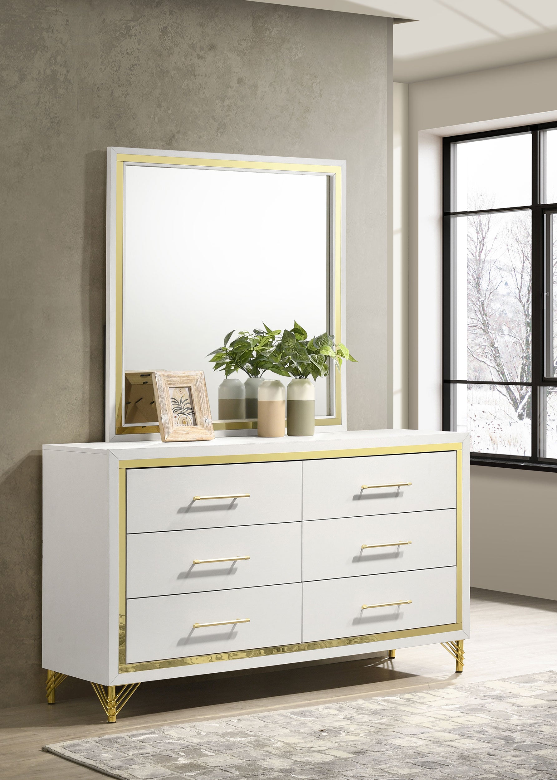 Lucia 6-drawer Dresser with Mirror White  — view 2