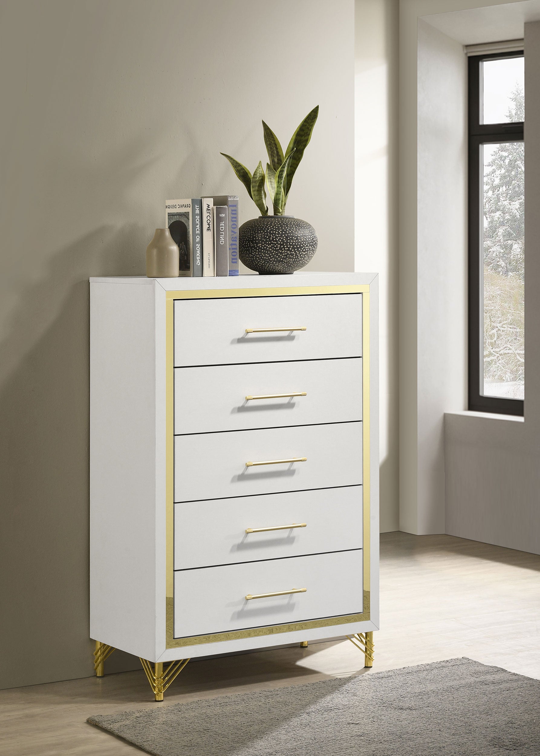 Lucia 5-drawer Bedroom Chest of Drawers White — view 2