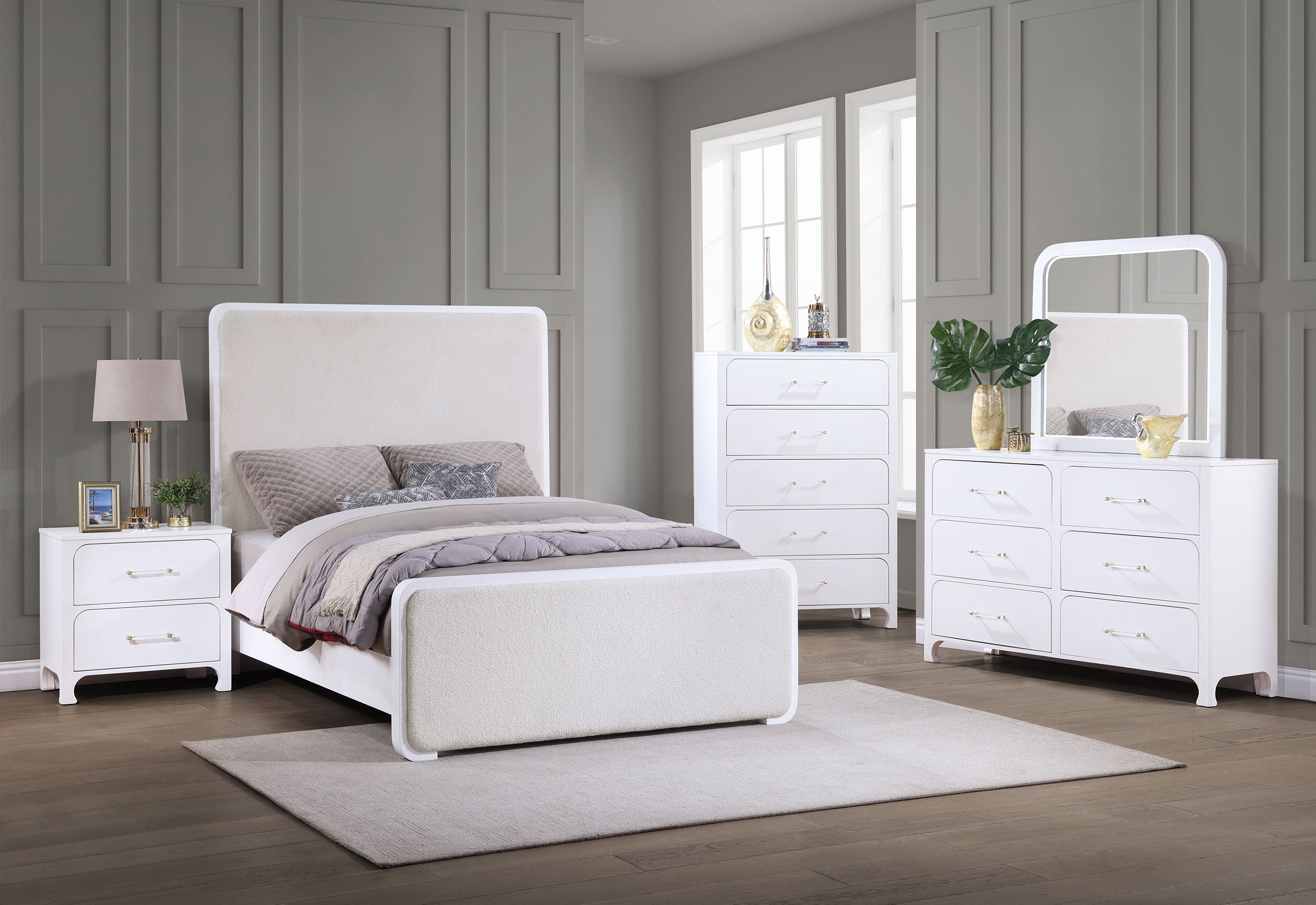 Anastasia Upholstered California King Panel Bed Pearl White — view 7