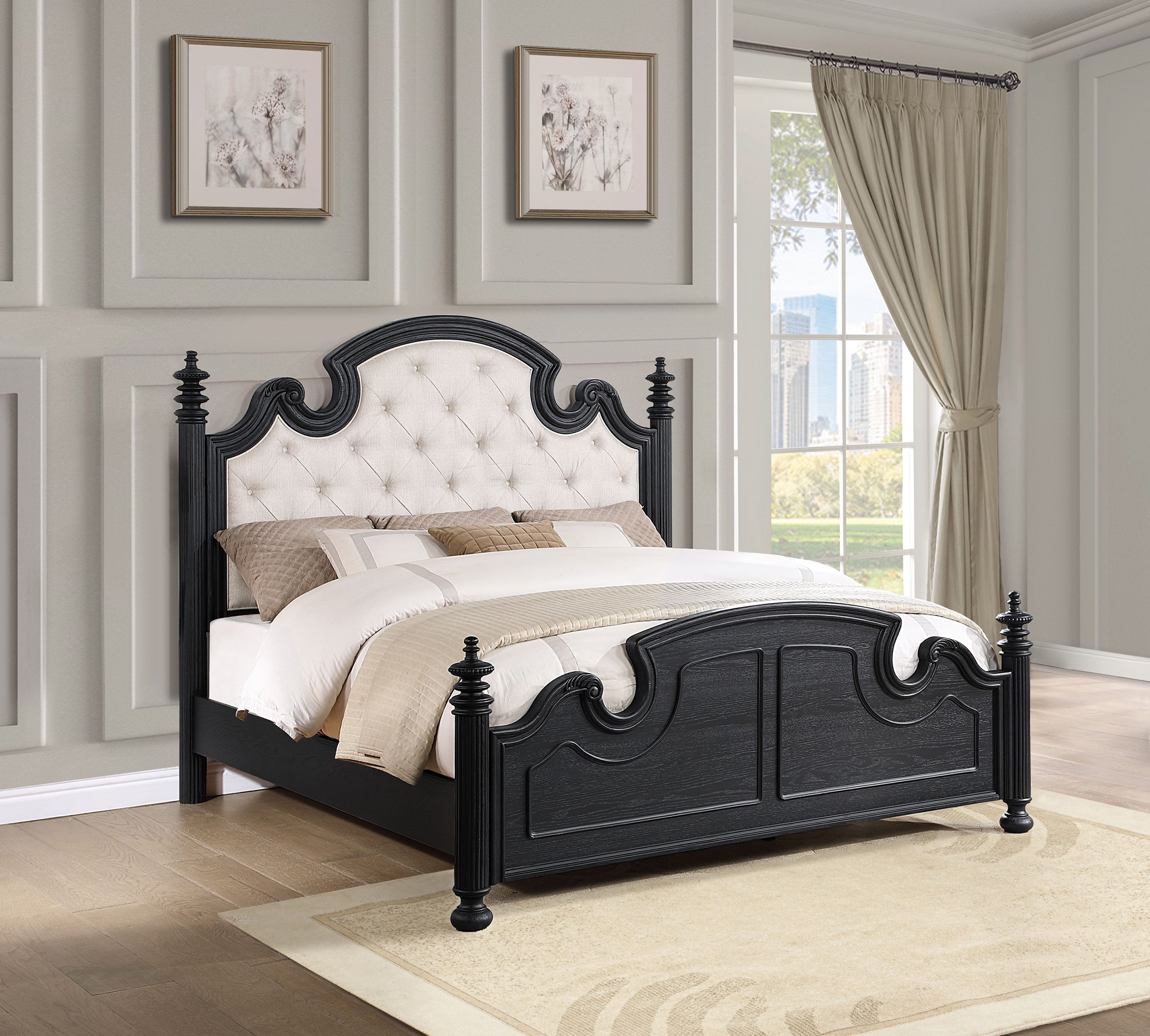 Celina Wood Queen Poster Bed Black — view 2