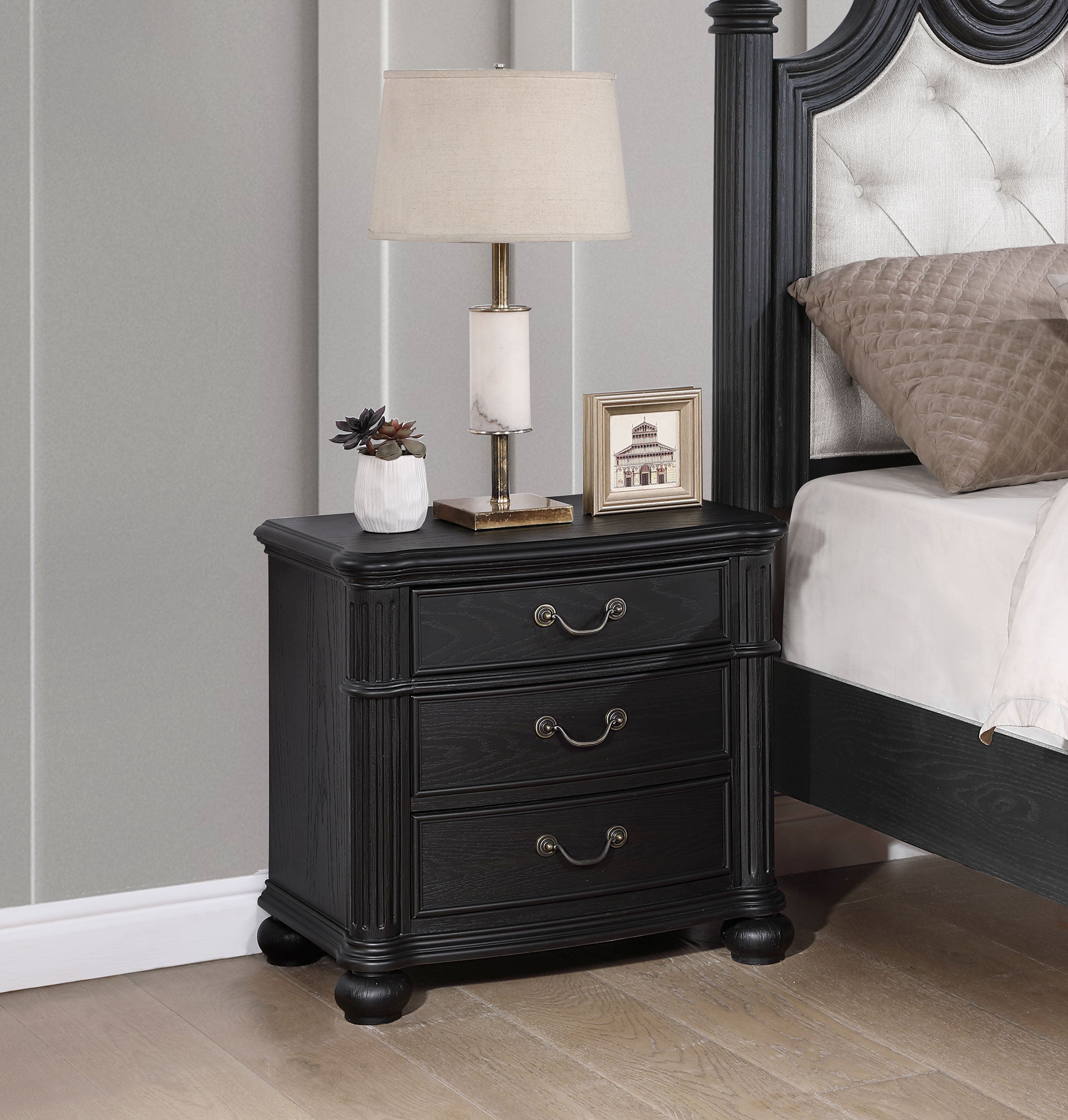 Celina 3-drawer Nightstand Black — view 2