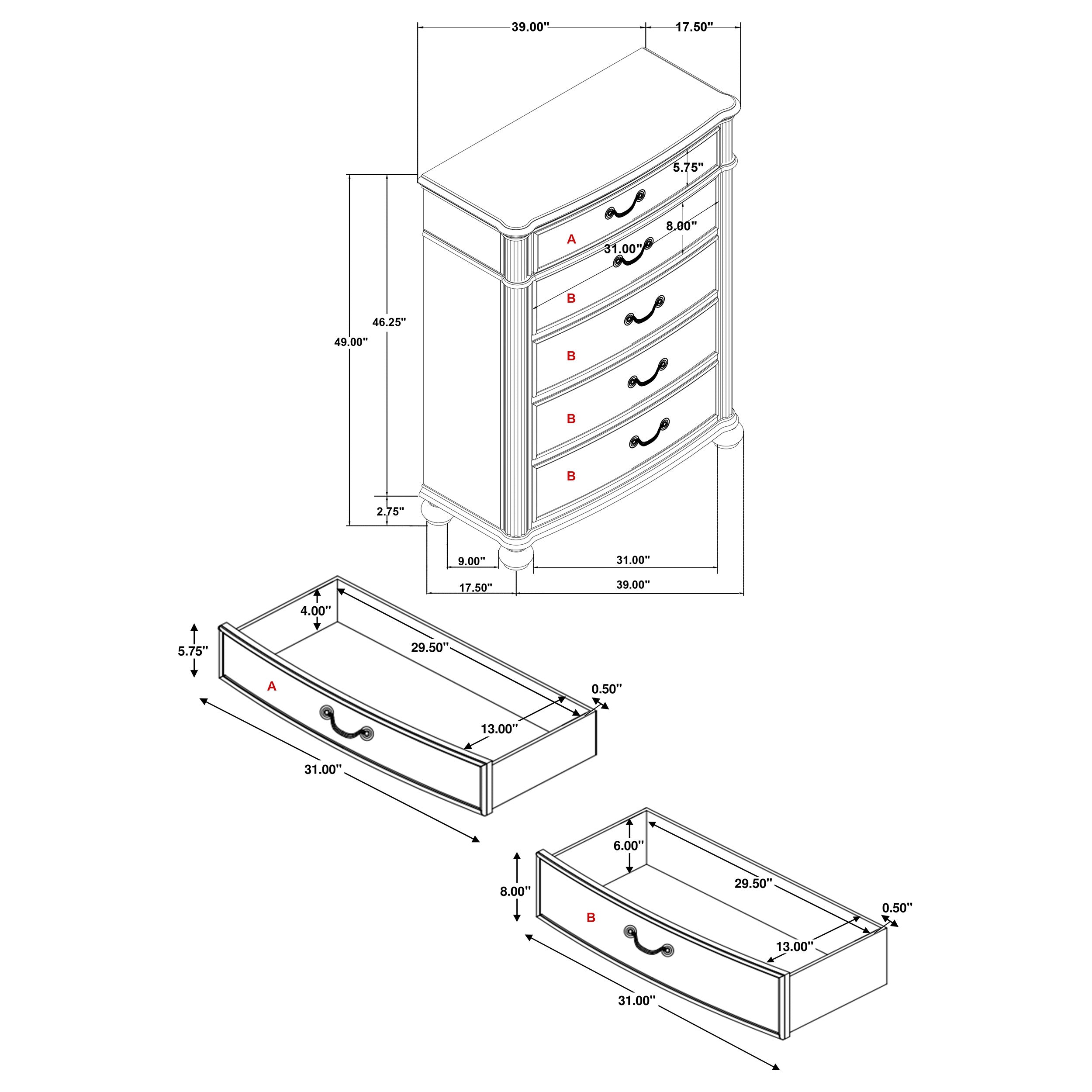 Celina 5-drawer Bedroom Chest Black — view 12