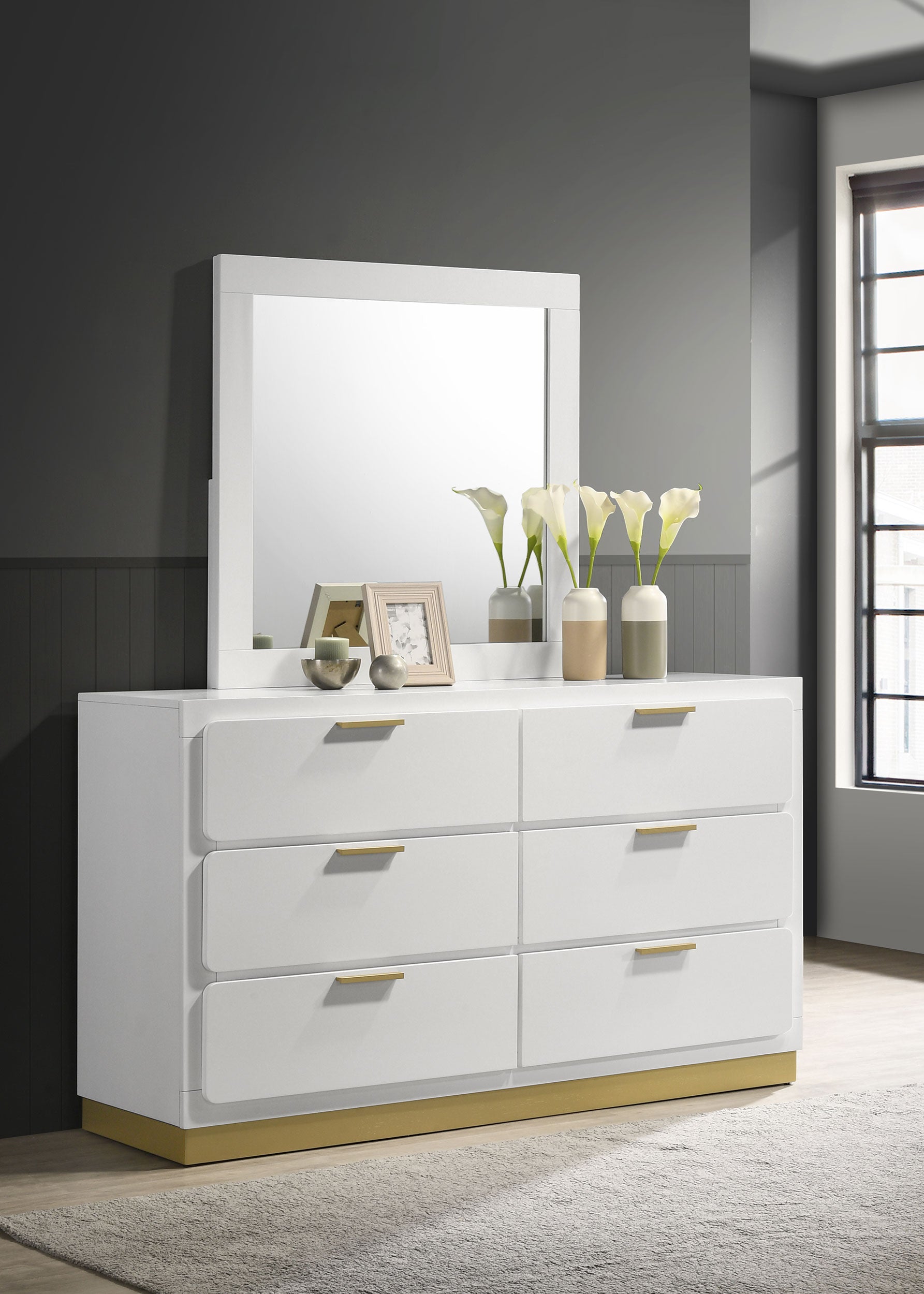 Caraway 6-drawer Dresser with Mirror White — view 2