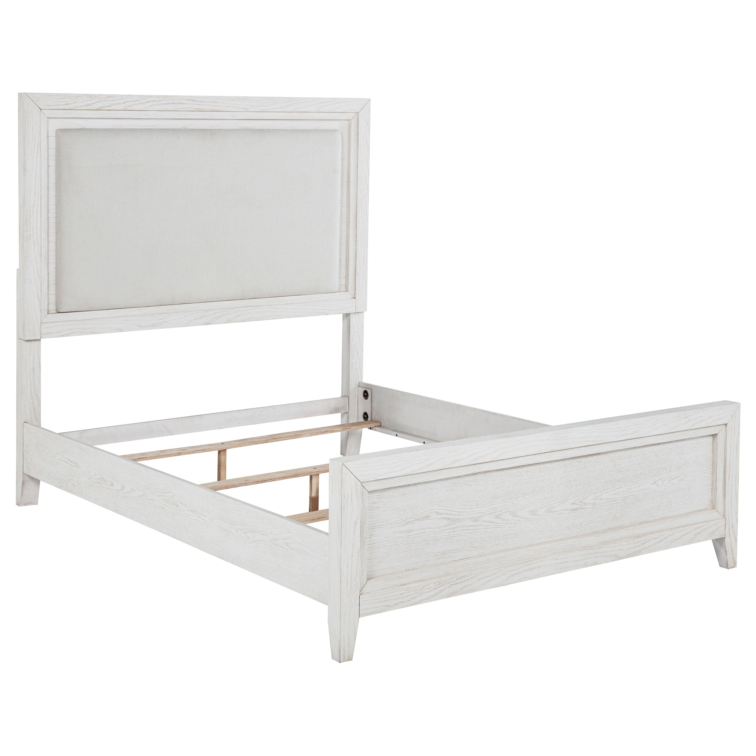 Marielle Queen Upholstered Panel Bed Distressed White — view 1