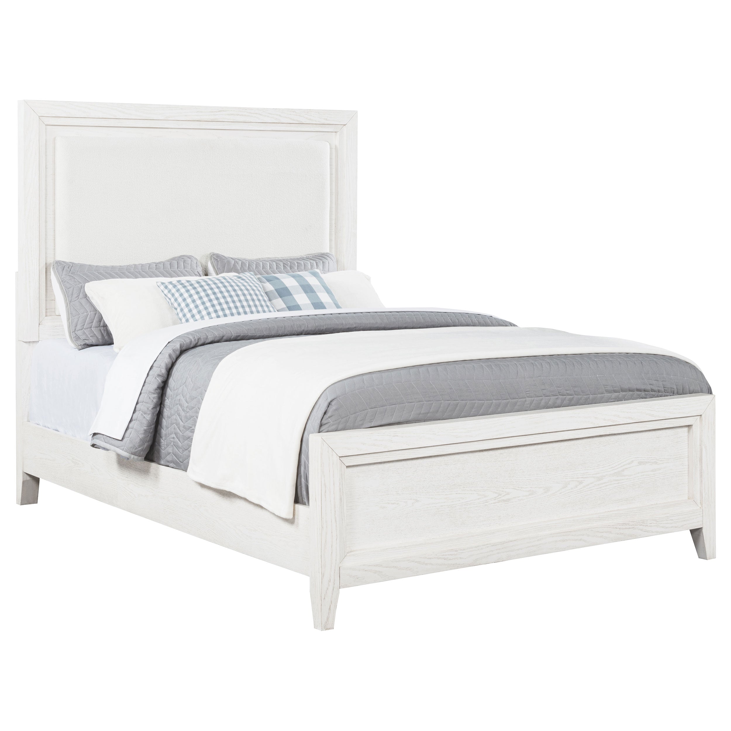 Marielle Queen Upholstered Panel Bed Distressed White — view 3