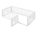 Twin Size Wood Floor Bed Frame with Fence and Door, White(OLD SKU :WF289661AAK)