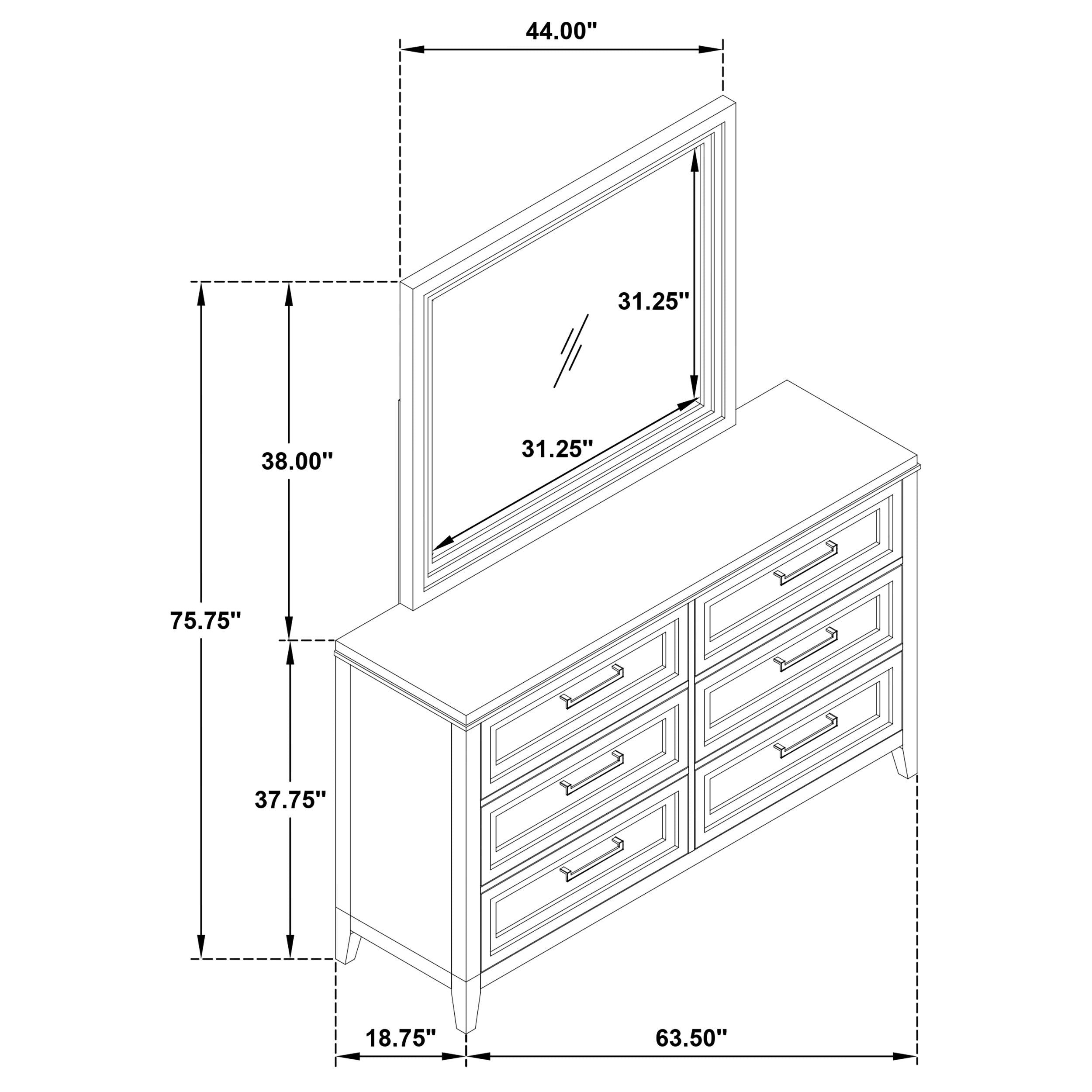Marielle 6-drawer Dresser with Mirror Distressed White  — view 14