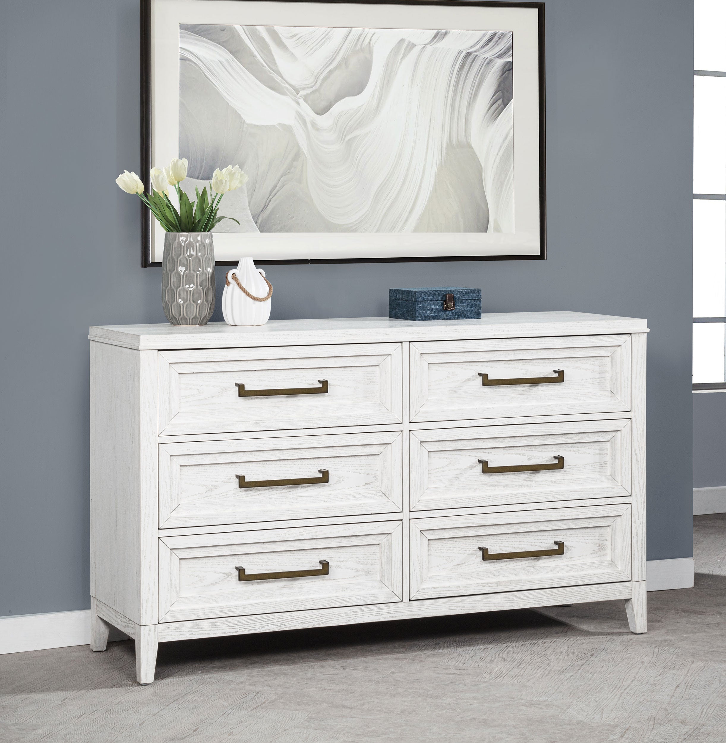 Marielle 6-drawer Bedroom Dresser Distressed White  — view 2