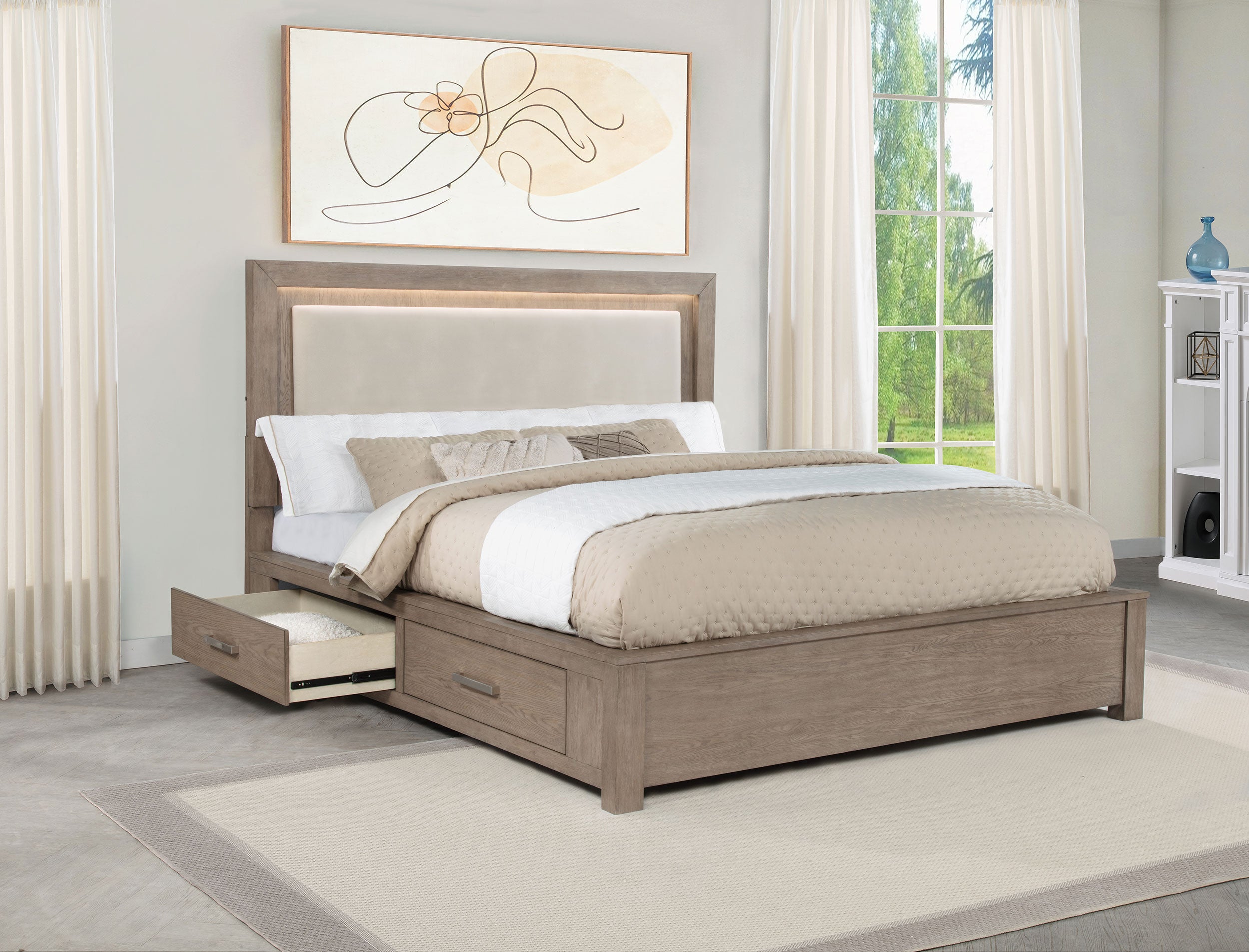 Kenora 56-inch Eastern King LED Storage Bed Barley Brown — view 3