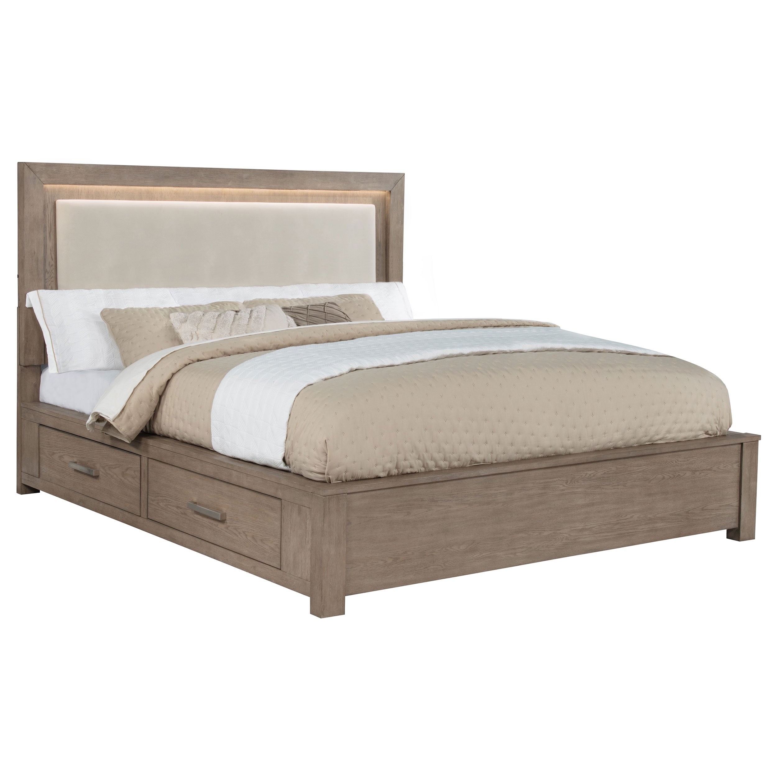 Kenora 56-inch Eastern King LED Storage Bed Barley Brown — view 5