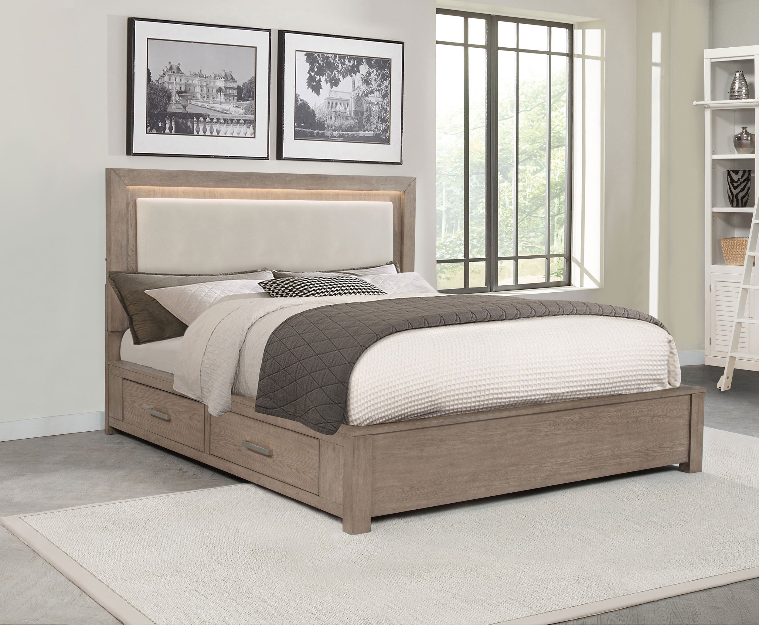 Kenora 56-inch California King LED Storage Bed Barley Brown — view 2