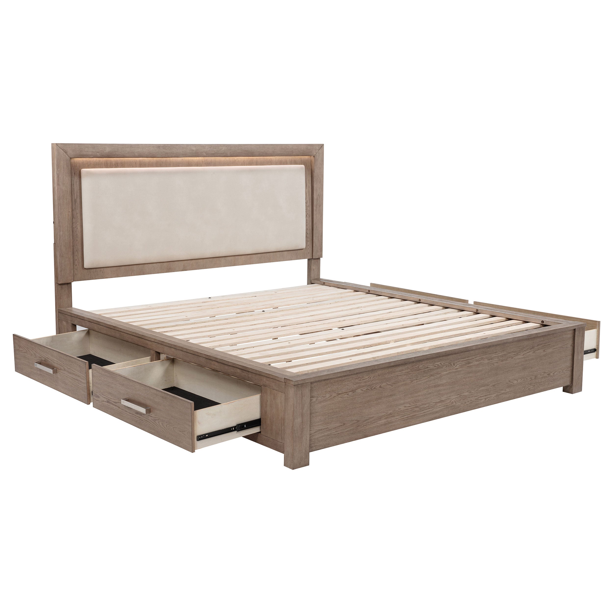 Kenora 56-inch California King LED Storage Bed Barley Brown — view 1