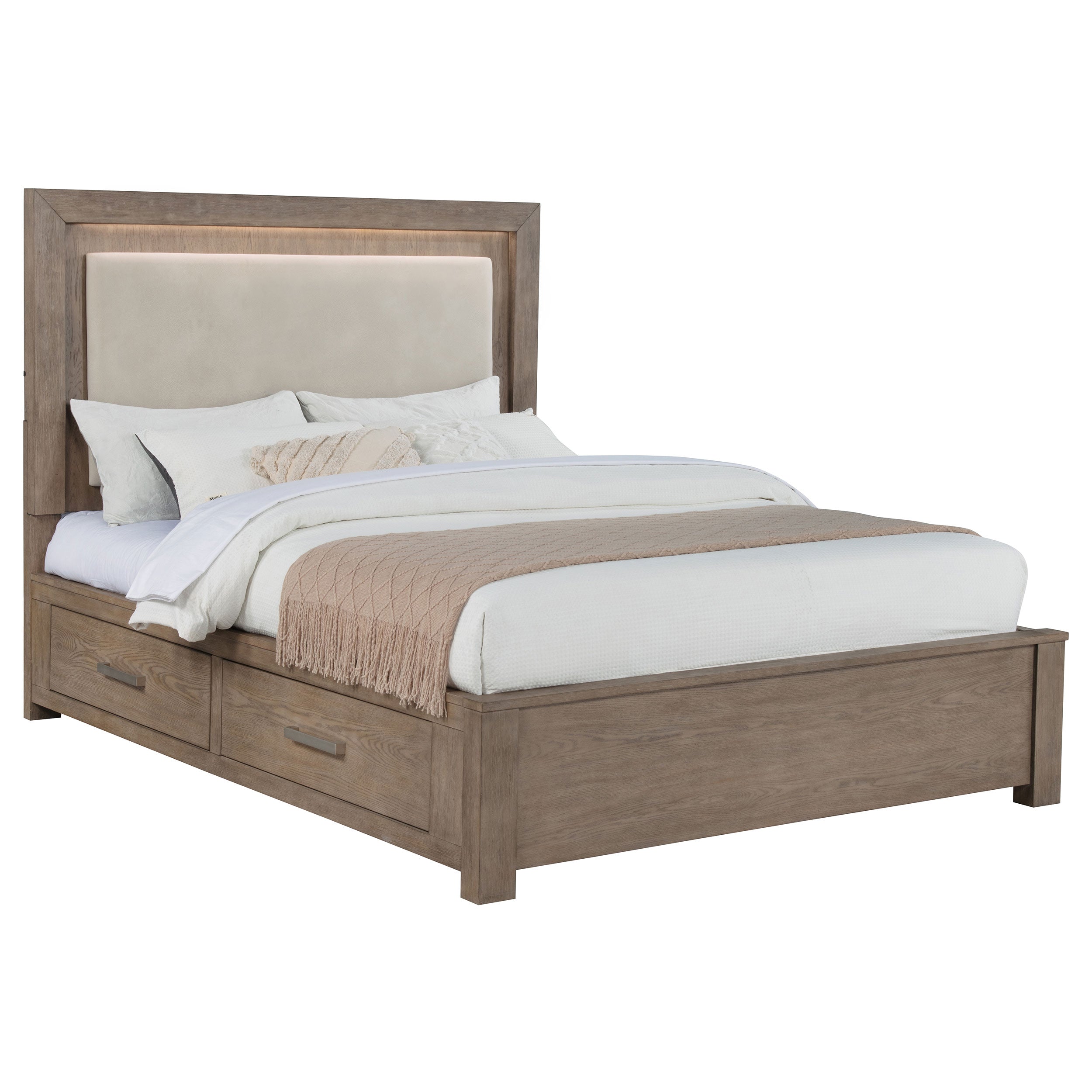 Kenora 56-inch Queen LED Storage Bed Barley Brown — view 5
