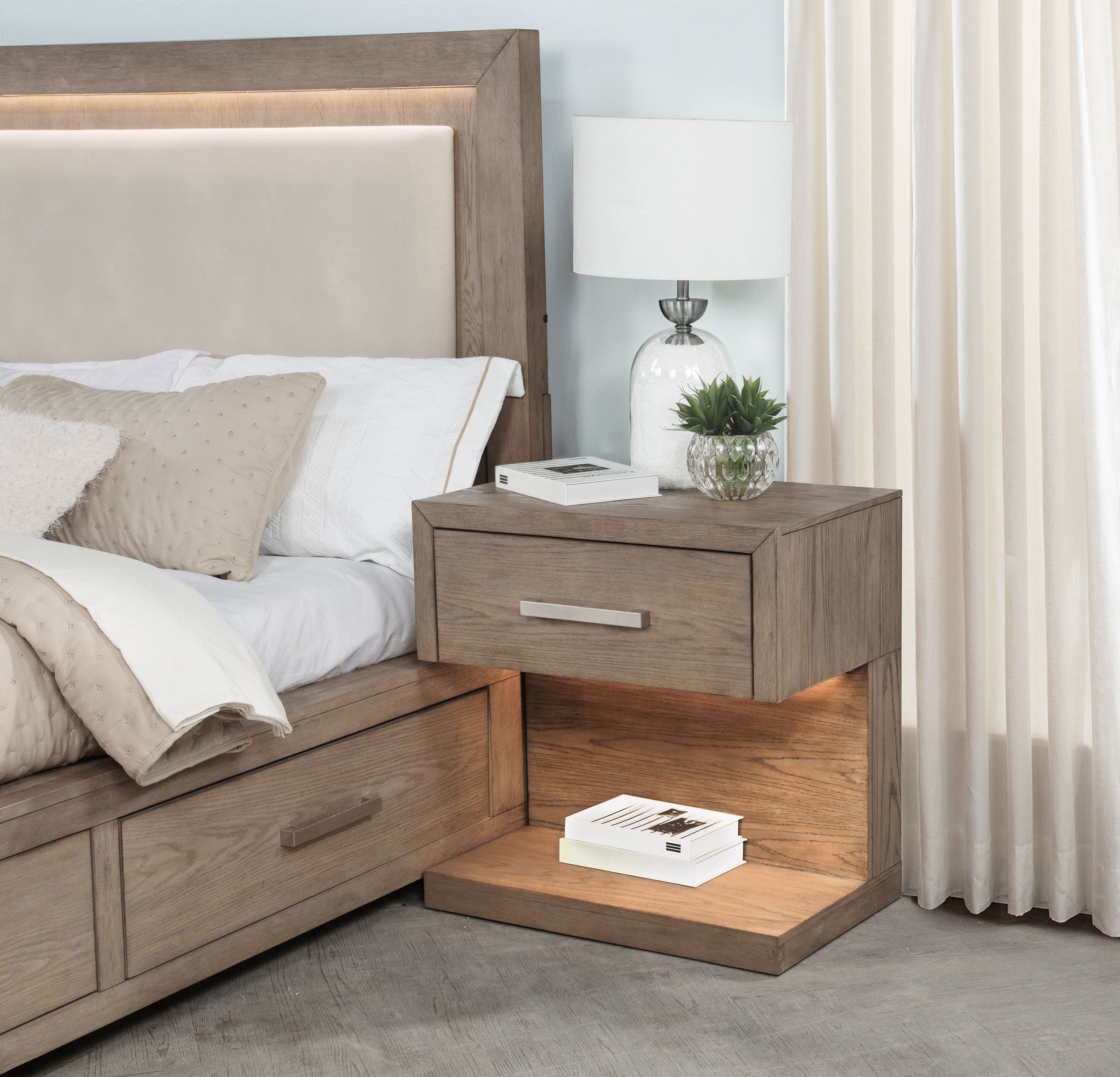 Kenora 1-drawer Nightstand Bedside Table Barley Brown — view 2