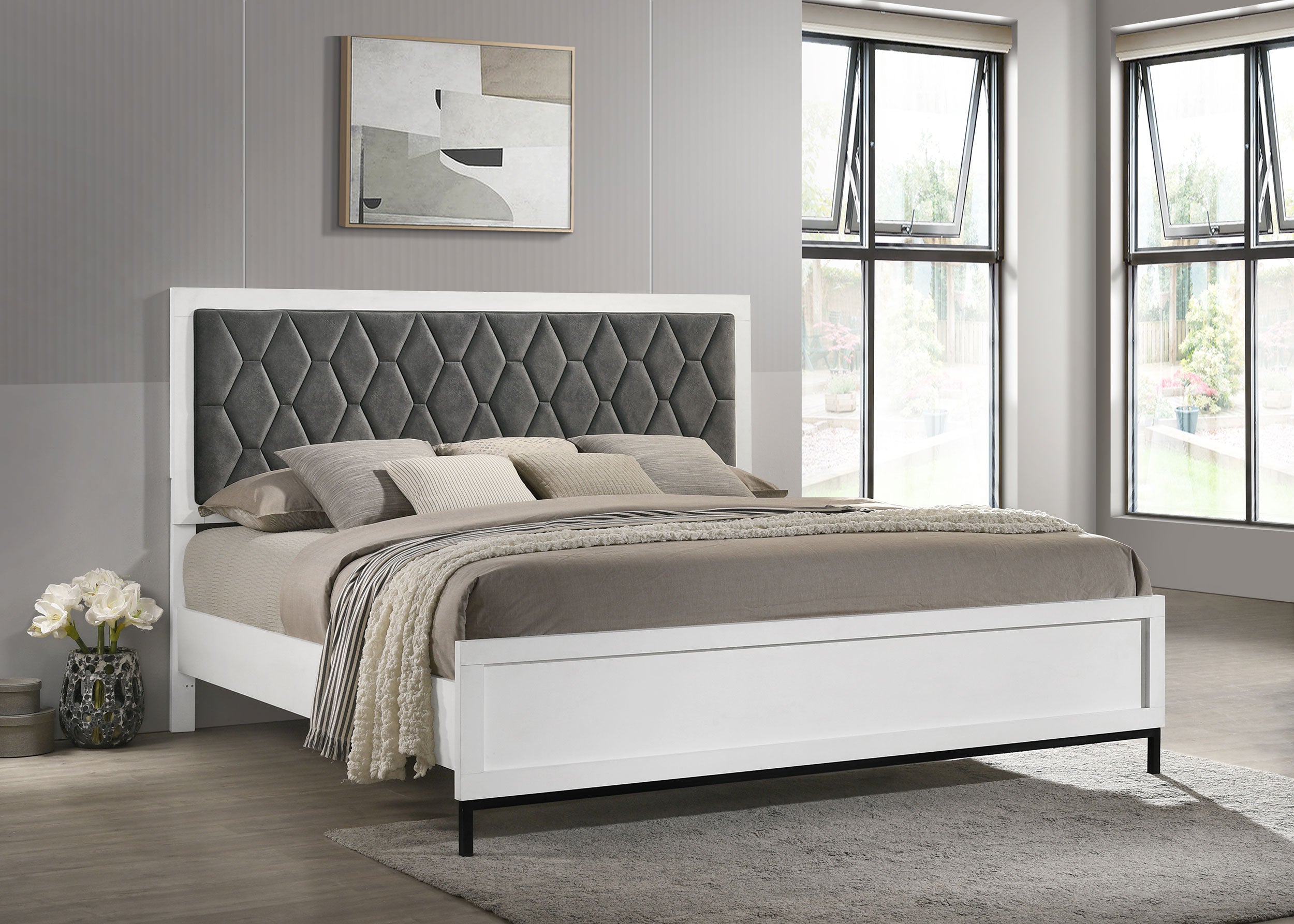 Sonora Eastern King Upholstered Panel Bed White  — view 2