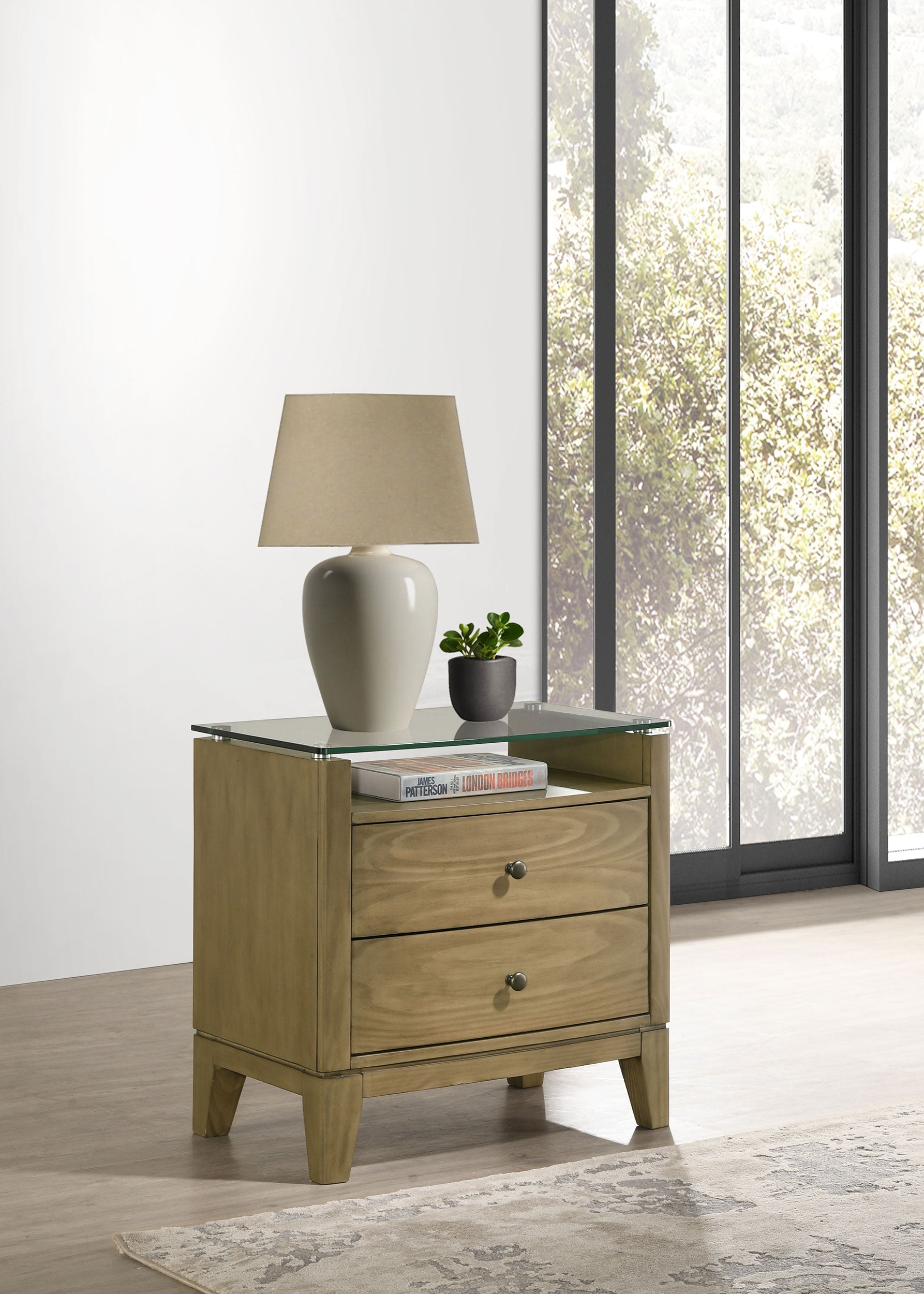 Granada 2-drawer Glass Top Nightstand Natural Pine — view 2