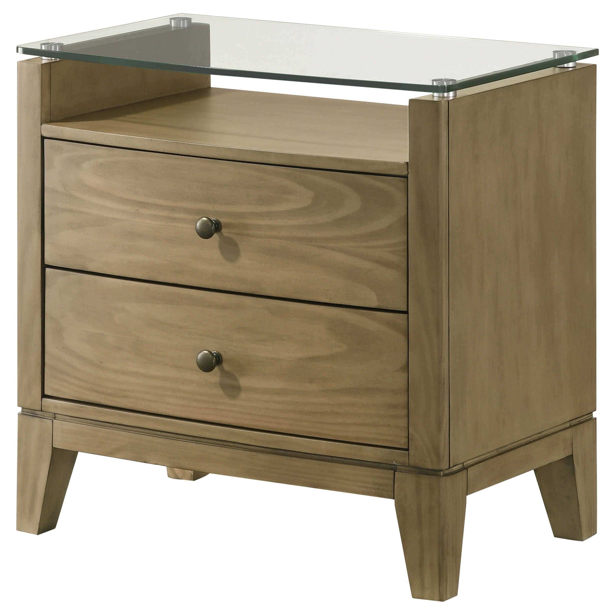 Granada 2-drawer Glass Top Nightstand Natural Pine — view 4