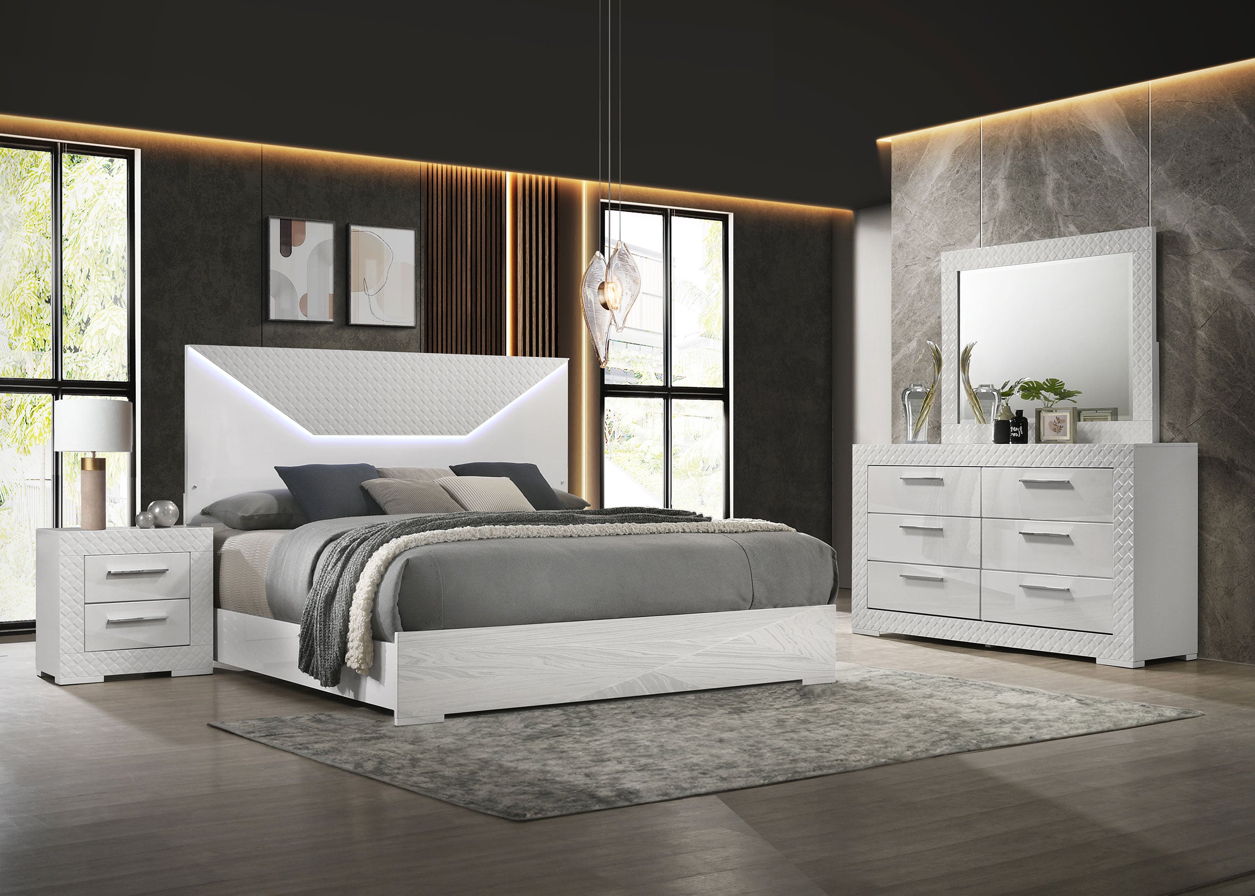 Ives 4-piece Queen Bedroom Set White High Gloss — view 1