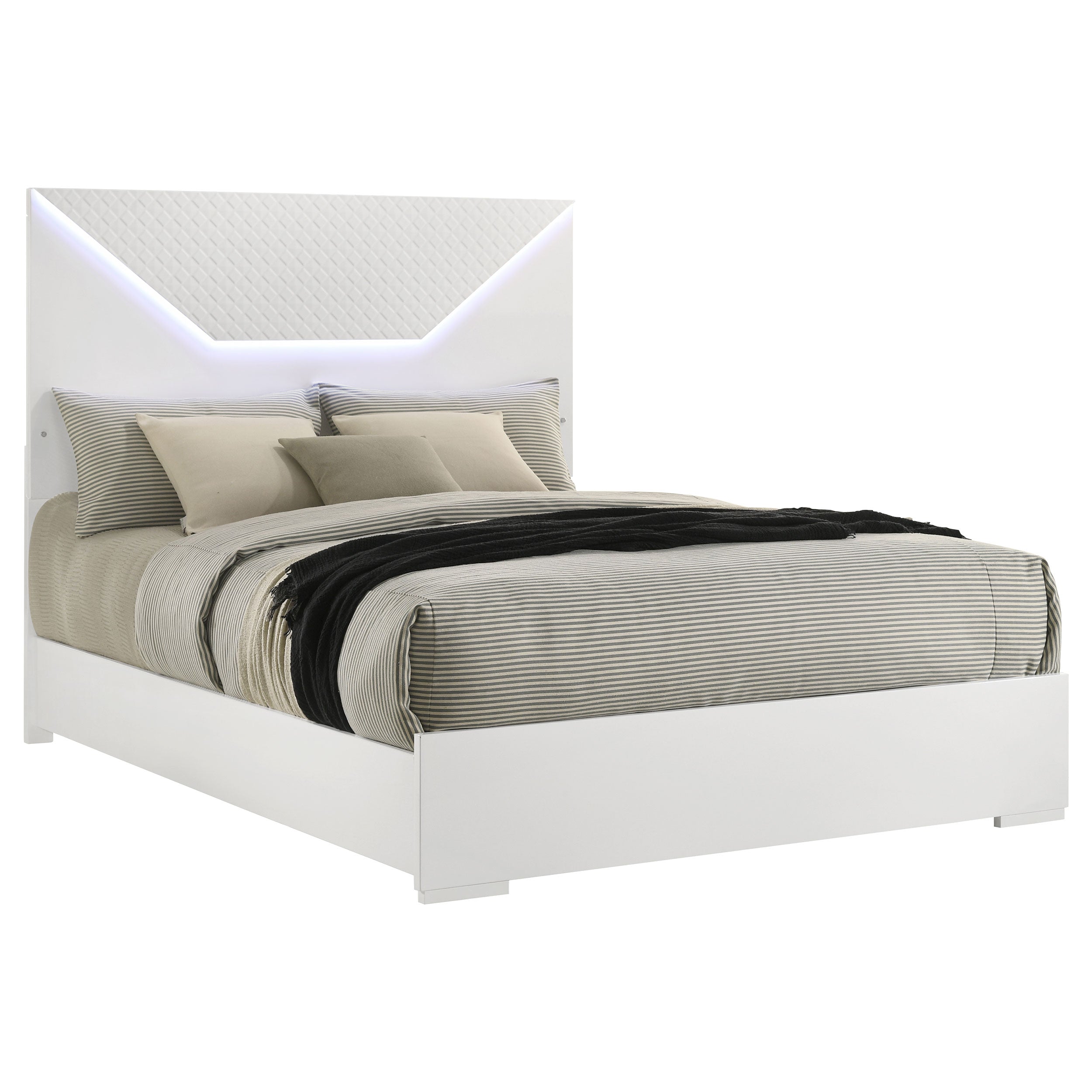 Ives Queen Panel Bed LED Headboard White High Gloss — view 3