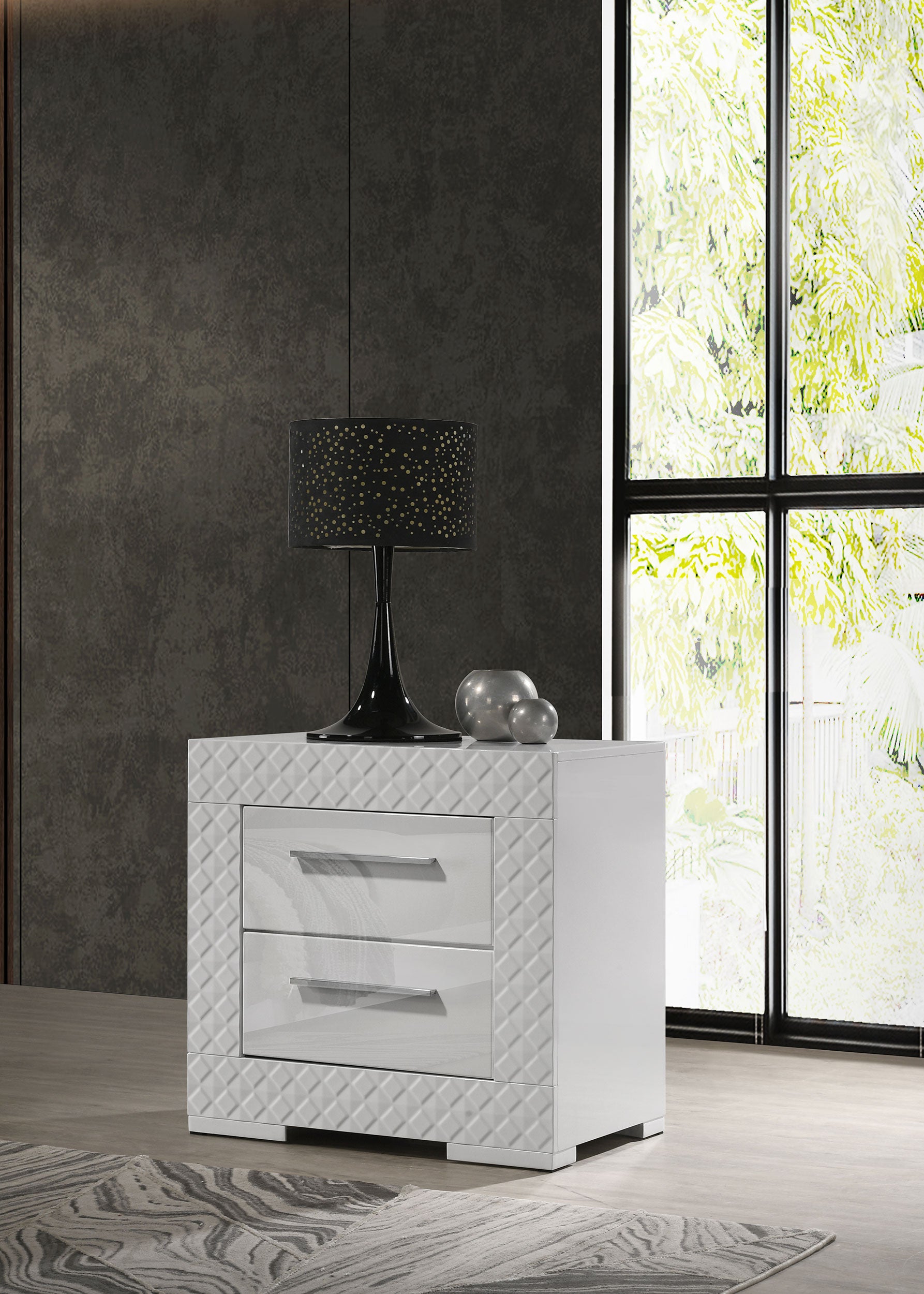 Ives 2-drawer Nightstand Bedside Table White High Gloss — view 2