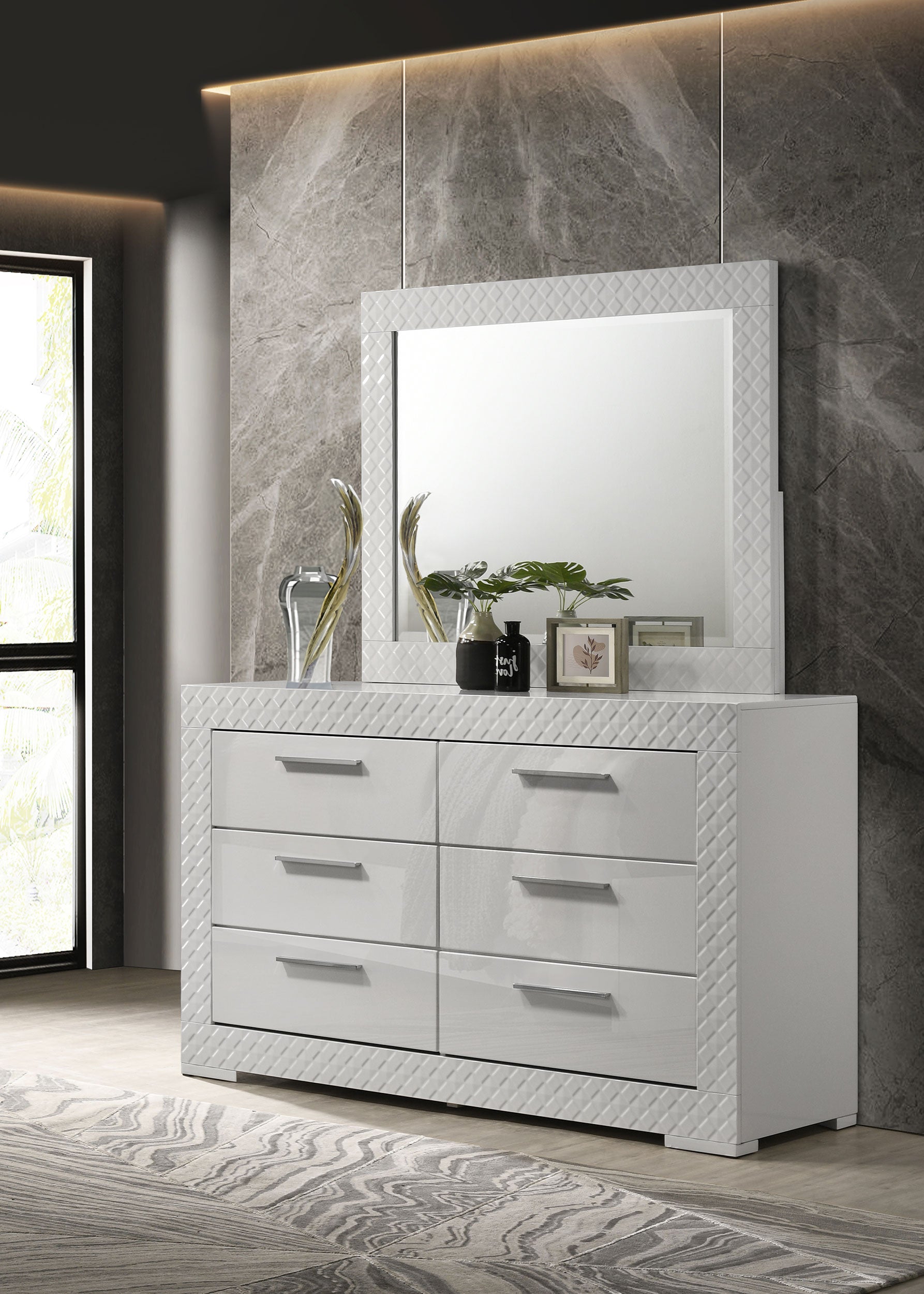 Ives 6-drawer Dresser and Mirror White High Gloss — view 2