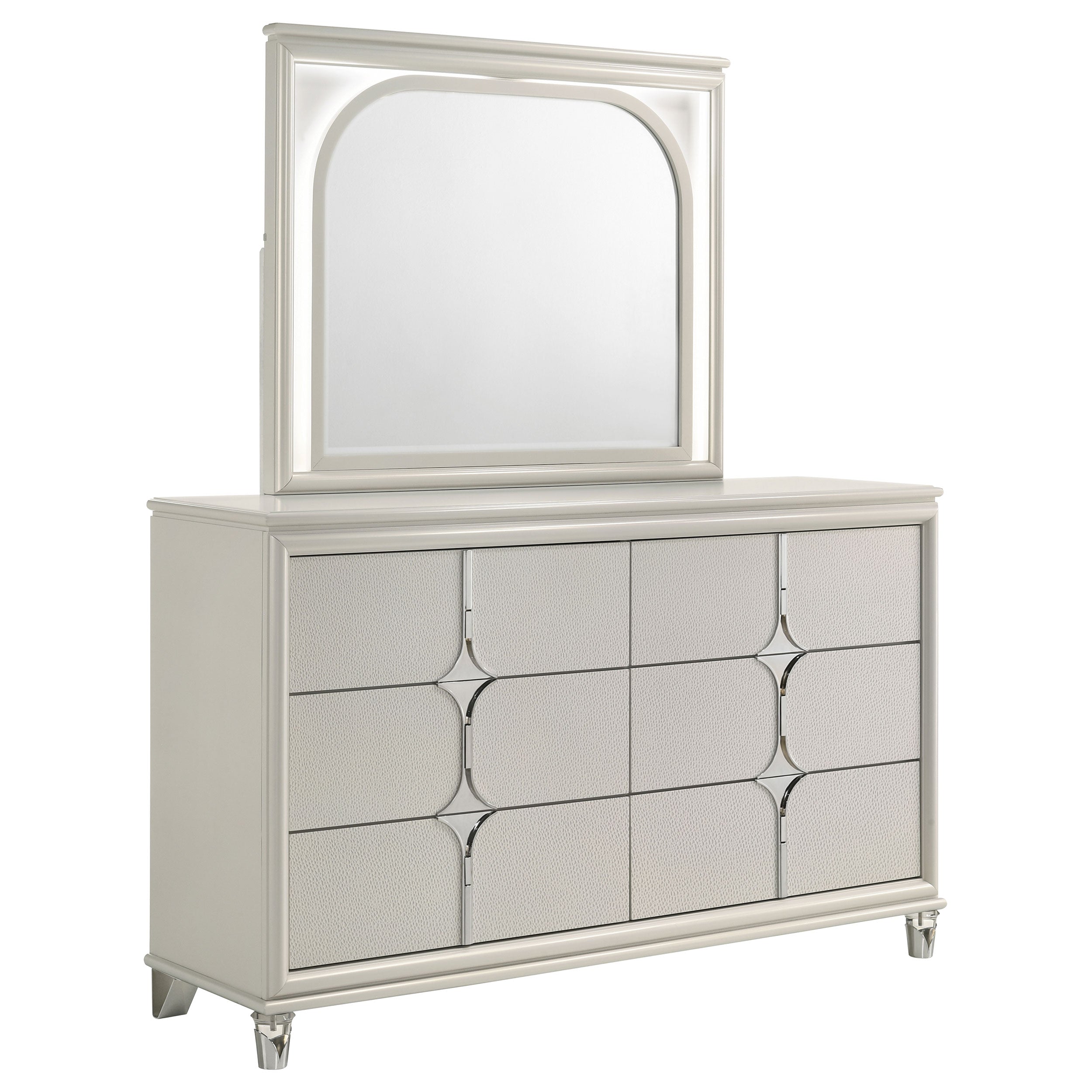 Olivia 6-drawer Dresser and LED Mirror Pearl White — view 1