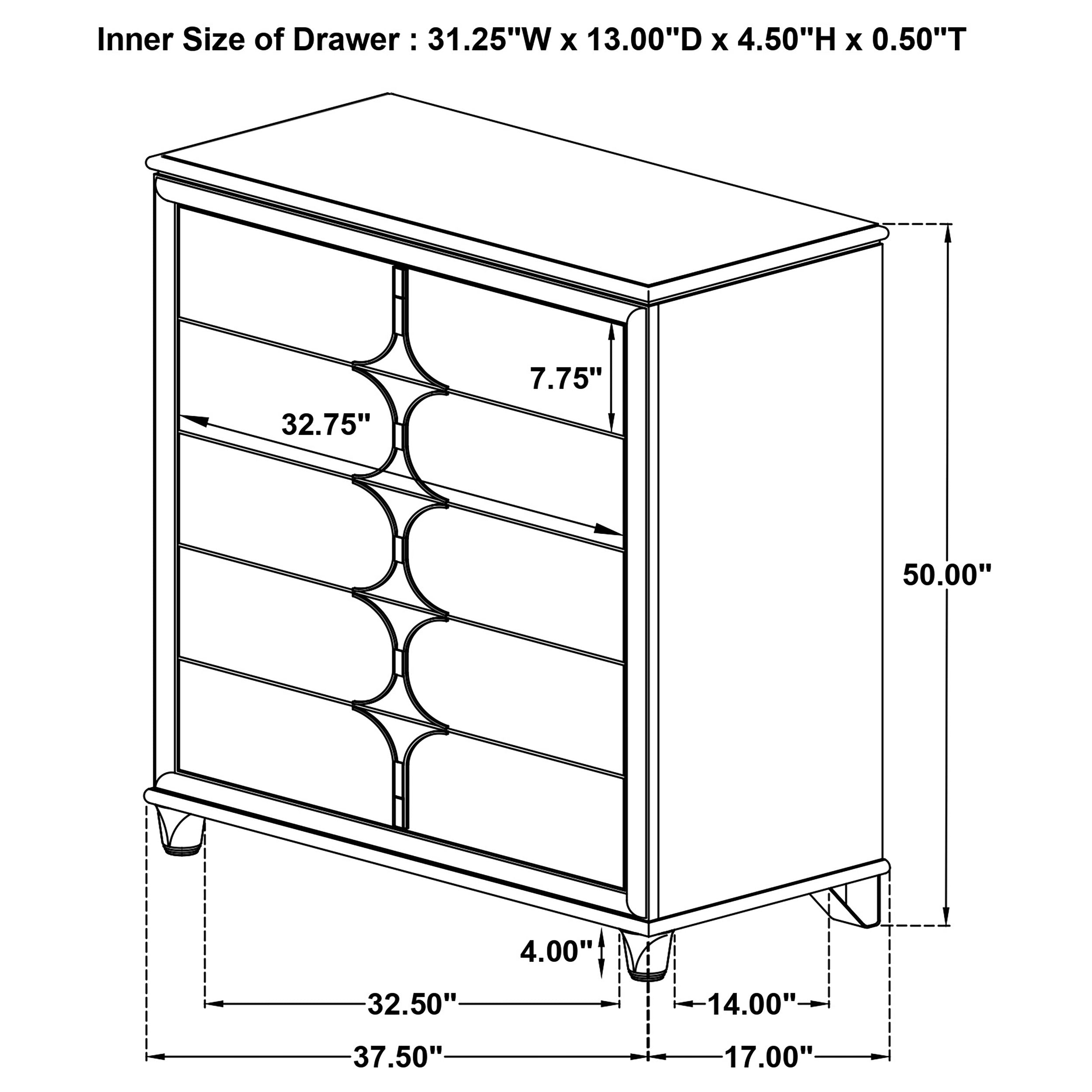 Olivia 5-drawer Bedroom Chest of Drawers Pearl White — view 14
