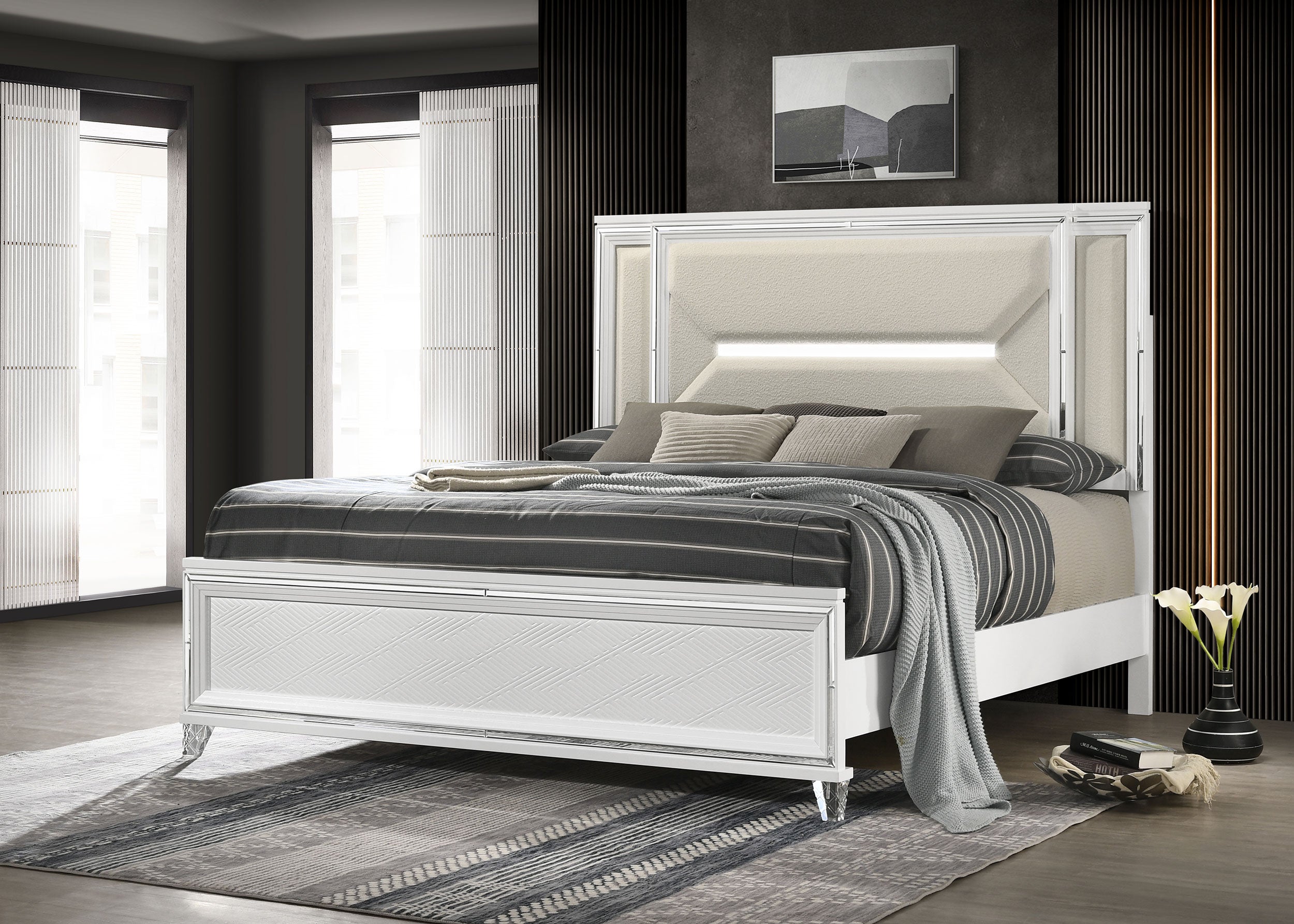 Marmore 64-inch Eastern King Panel Bed LED Headboard White — view 2