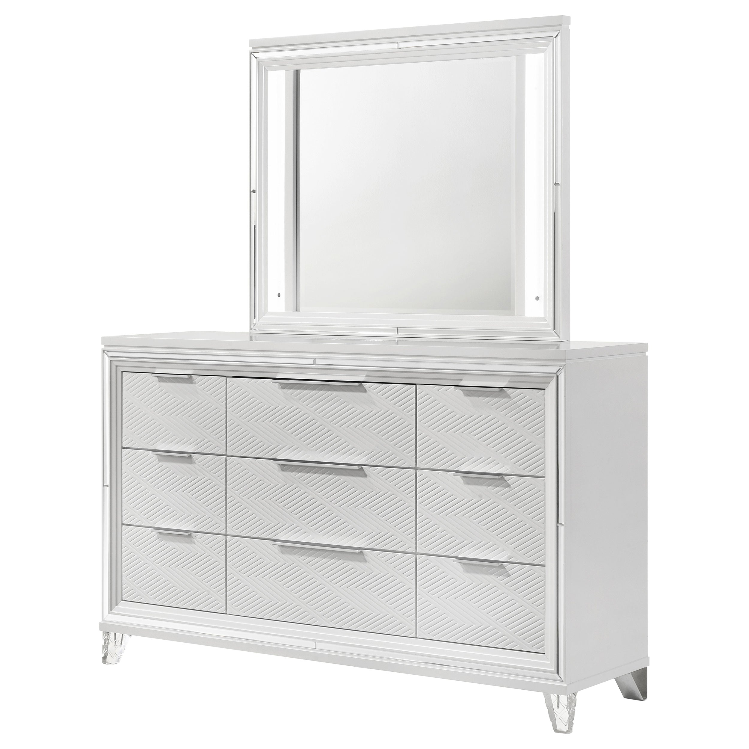 Marmore 9-drawer Dresser and LED Mirror White — view 4