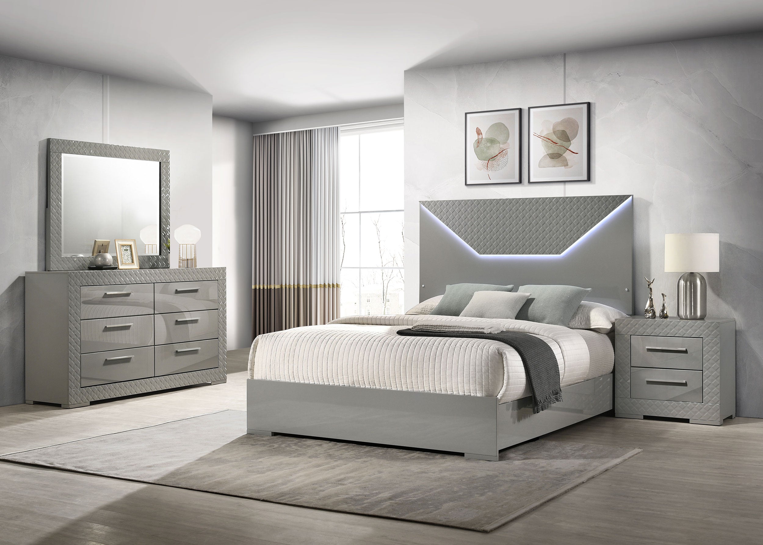 Ives 4-piece Queen Bedroom Set Grey High Gloss — view 1