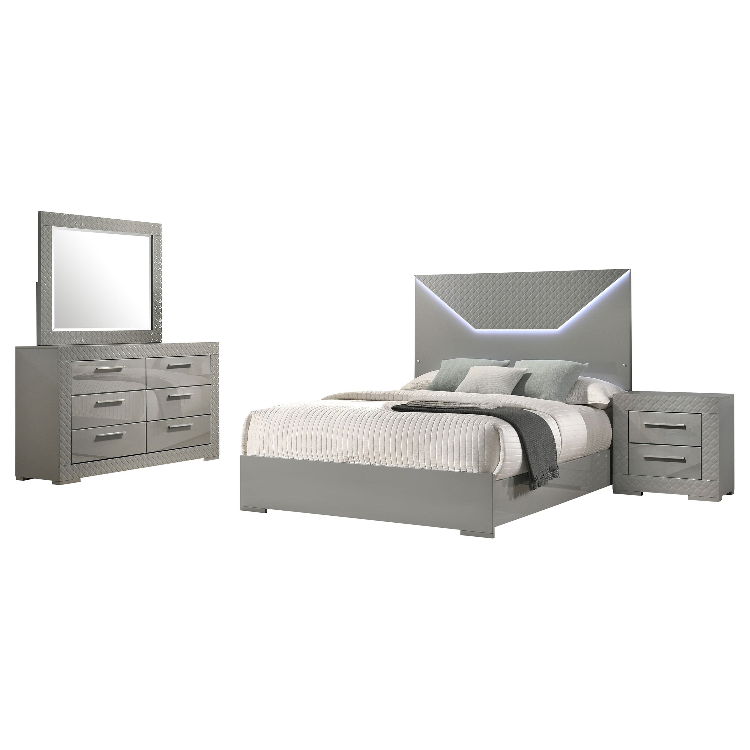 Ives 4-piece Queen Bedroom Set Grey High Gloss — view 2