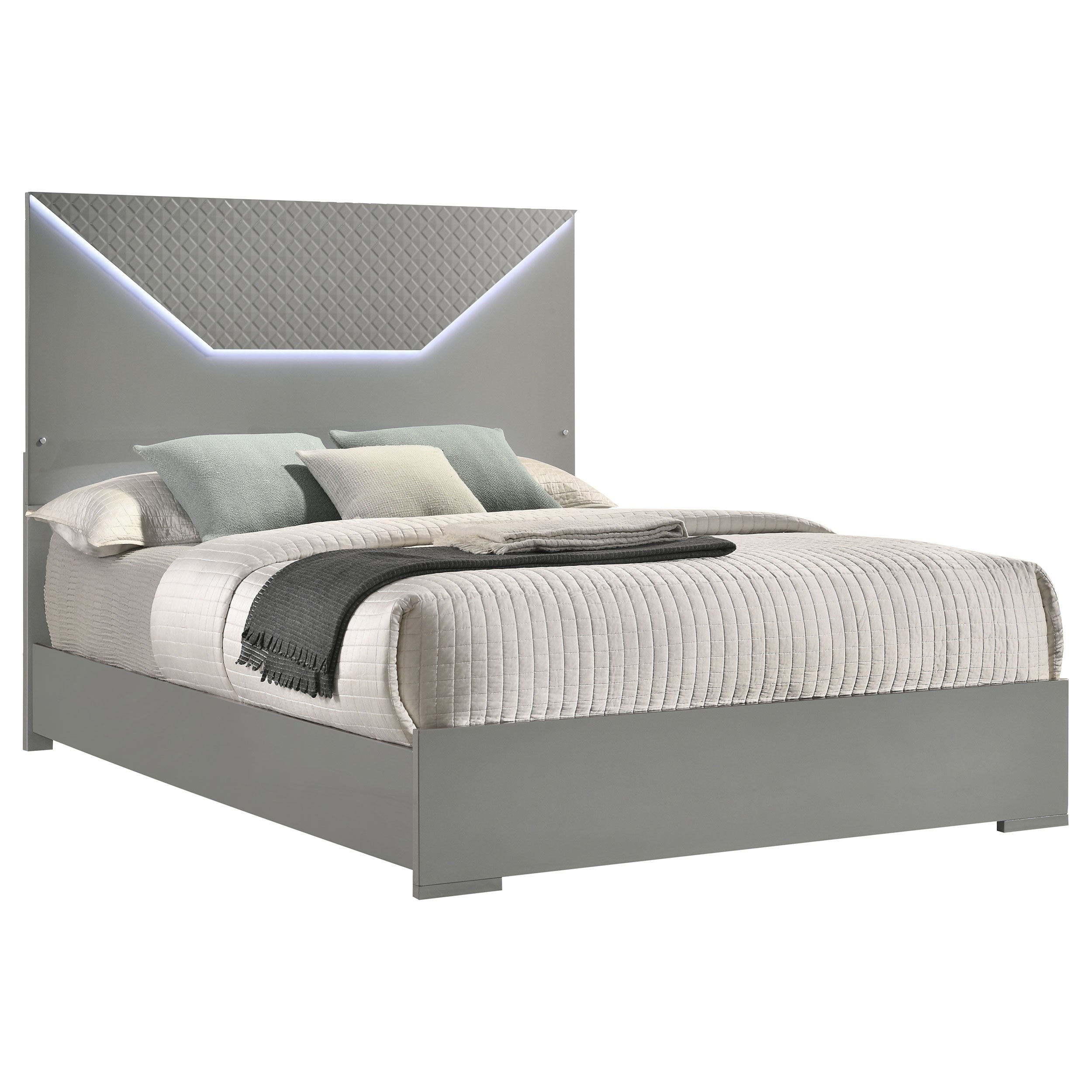 Ives Queen Panel Bed LED Headboard Grey High Gloss — view 3