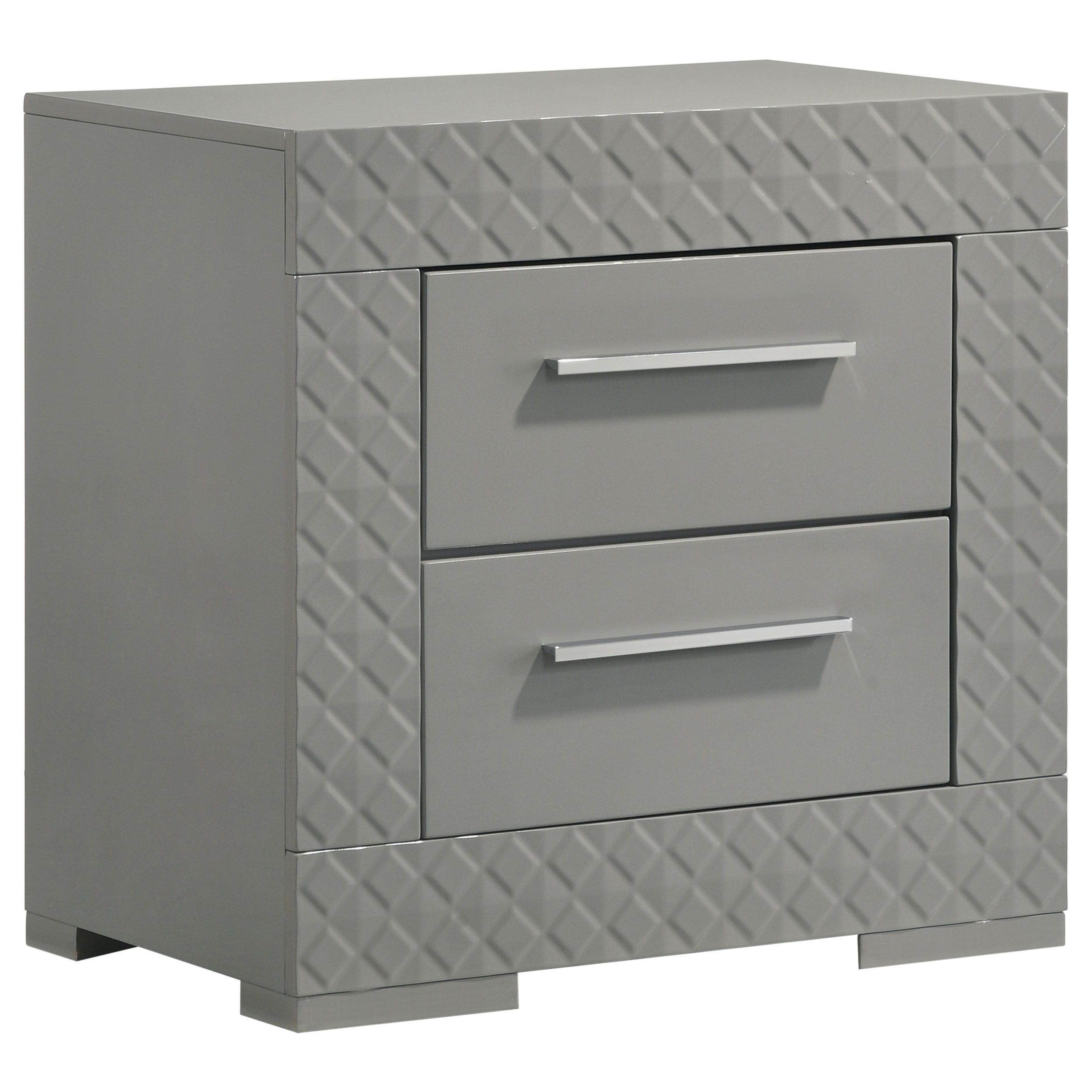 Ives 2-drawer Nightstand Bedside Table Grey High Gloss — view 1