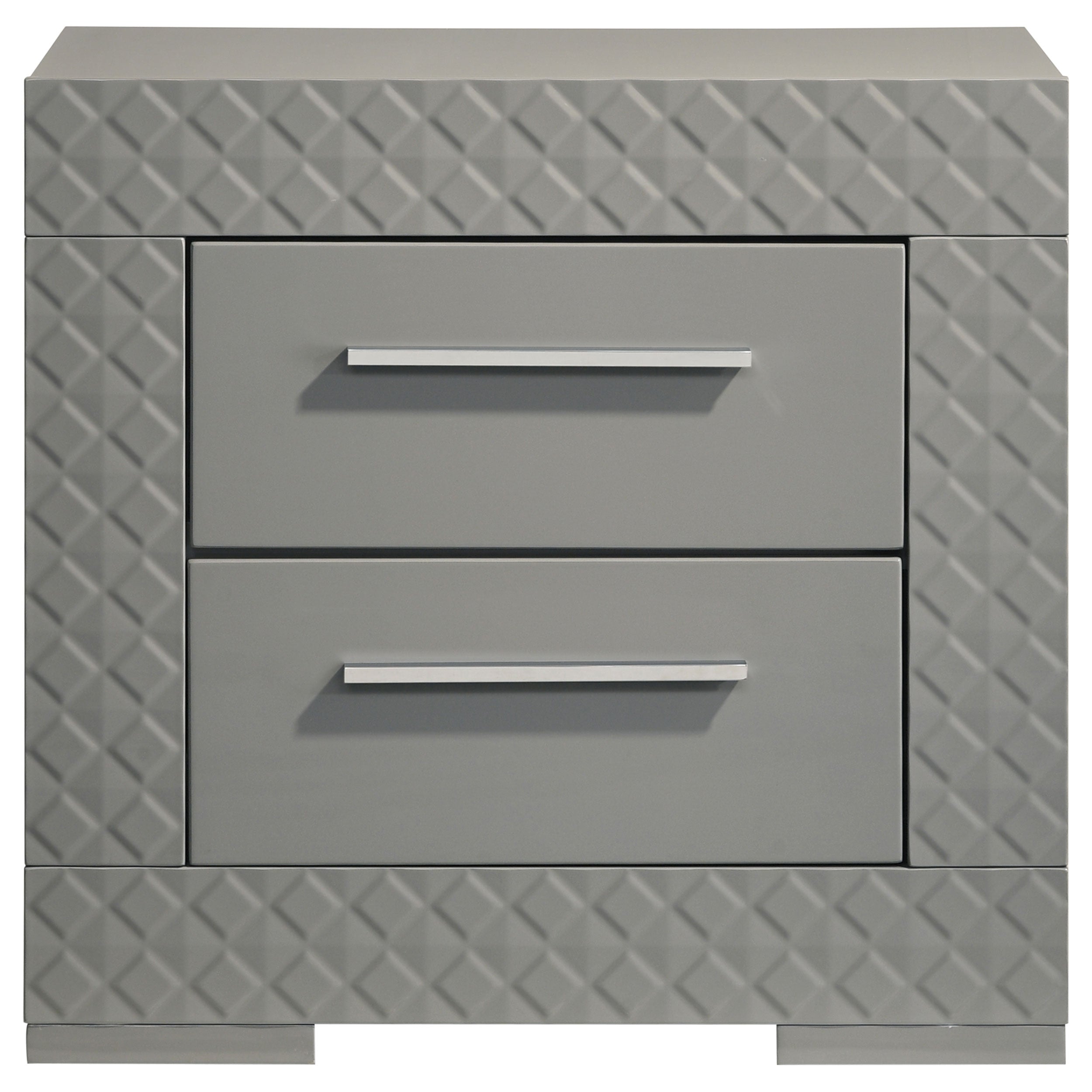 Ives 2-drawer Nightstand Bedside Table Grey High Gloss — view 3